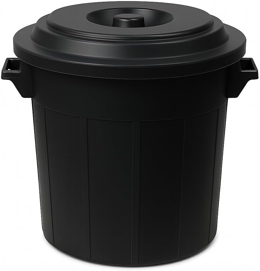 Verschliessbare Abfalltonne 50L mit Tragegriffen, Schwarz 50L