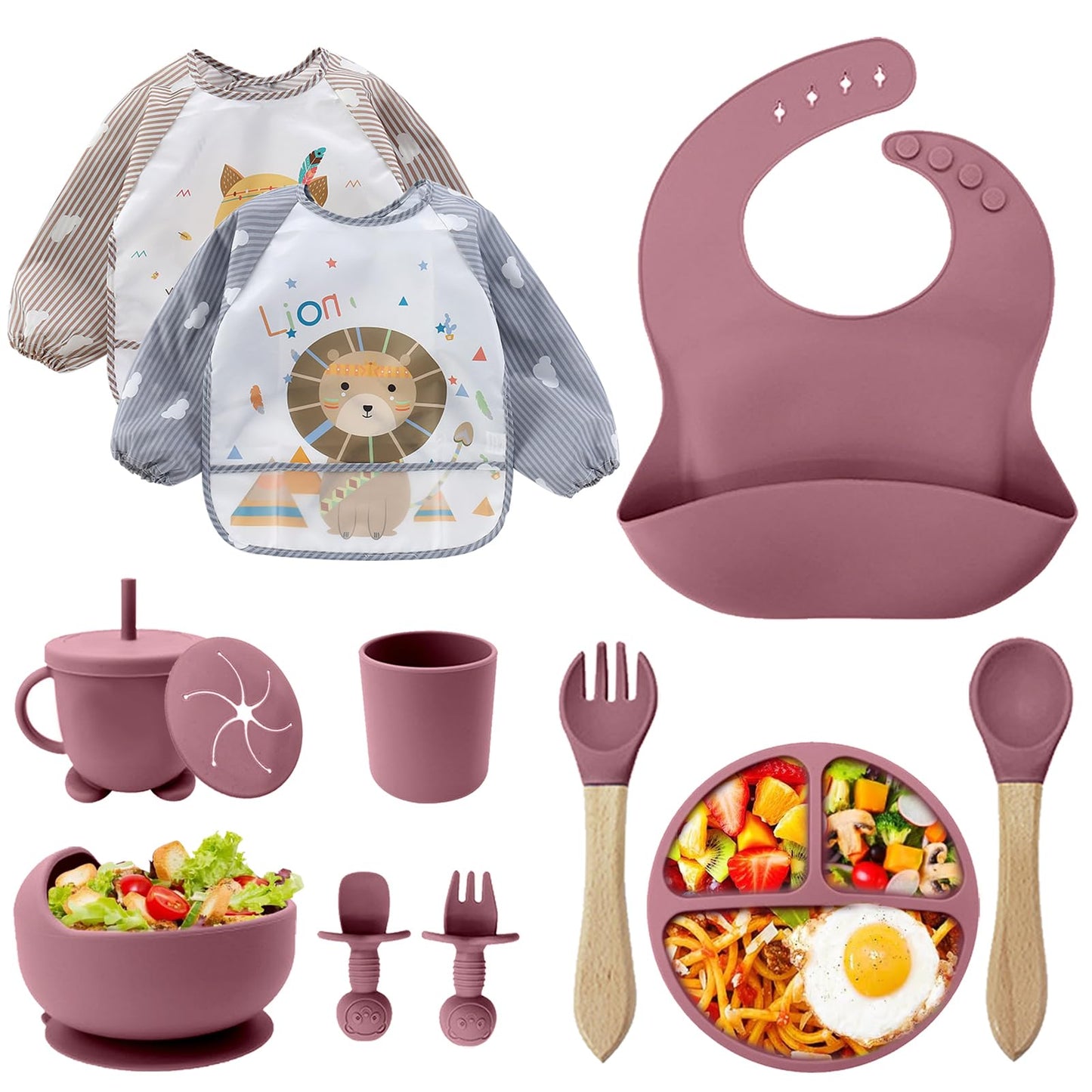 12-teiliges Baby-Geschirrset mit Saugnapf, Rosa