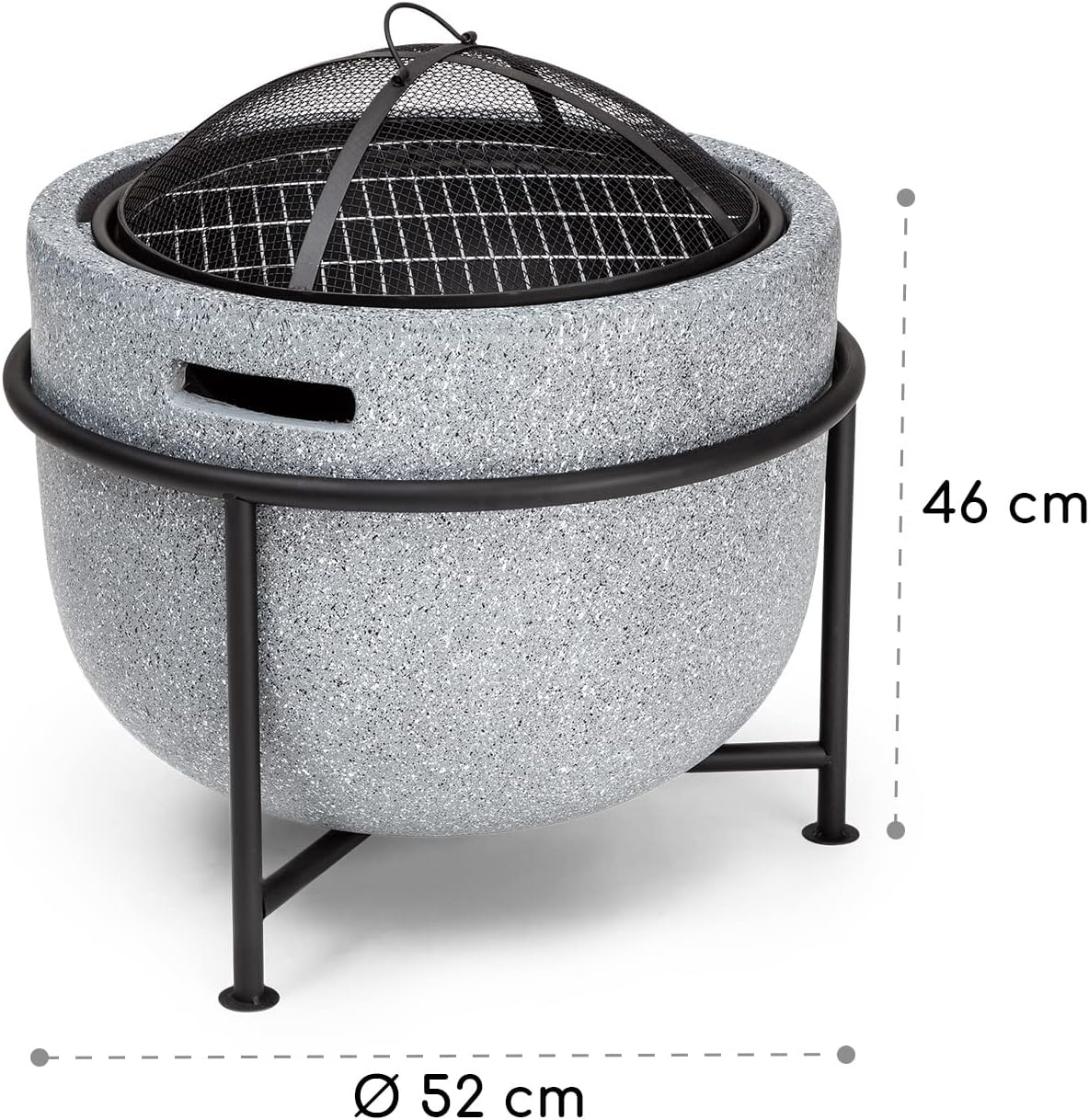 Tragbare Feuerschale mit Grillrost & Holzlagerfach, Grail Grau