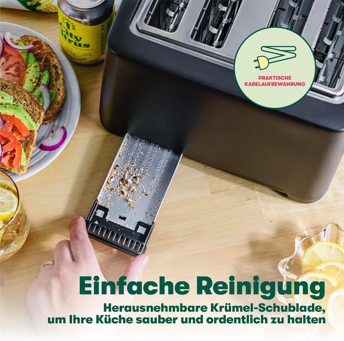 4-Scheiben Toaster mit Automatikfunktionen, Modern Edelstahl und Schwarz