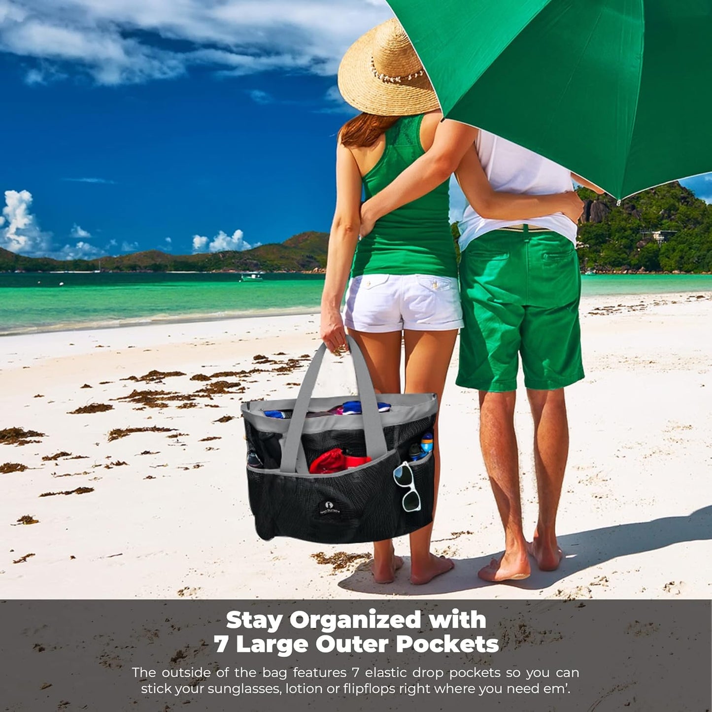 Netz-Strandtasche, Schwartz/Grau