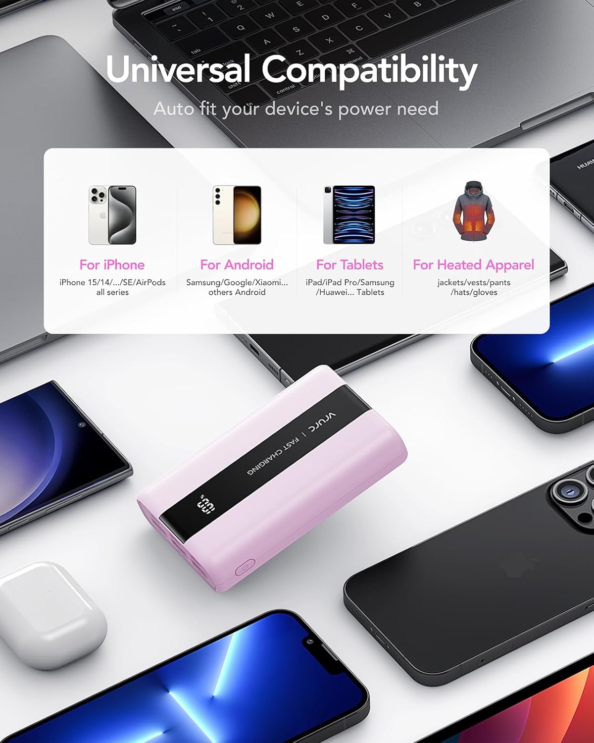 T2055 Powerbank mit Schnellladefunktion und 6 Ports, Lila