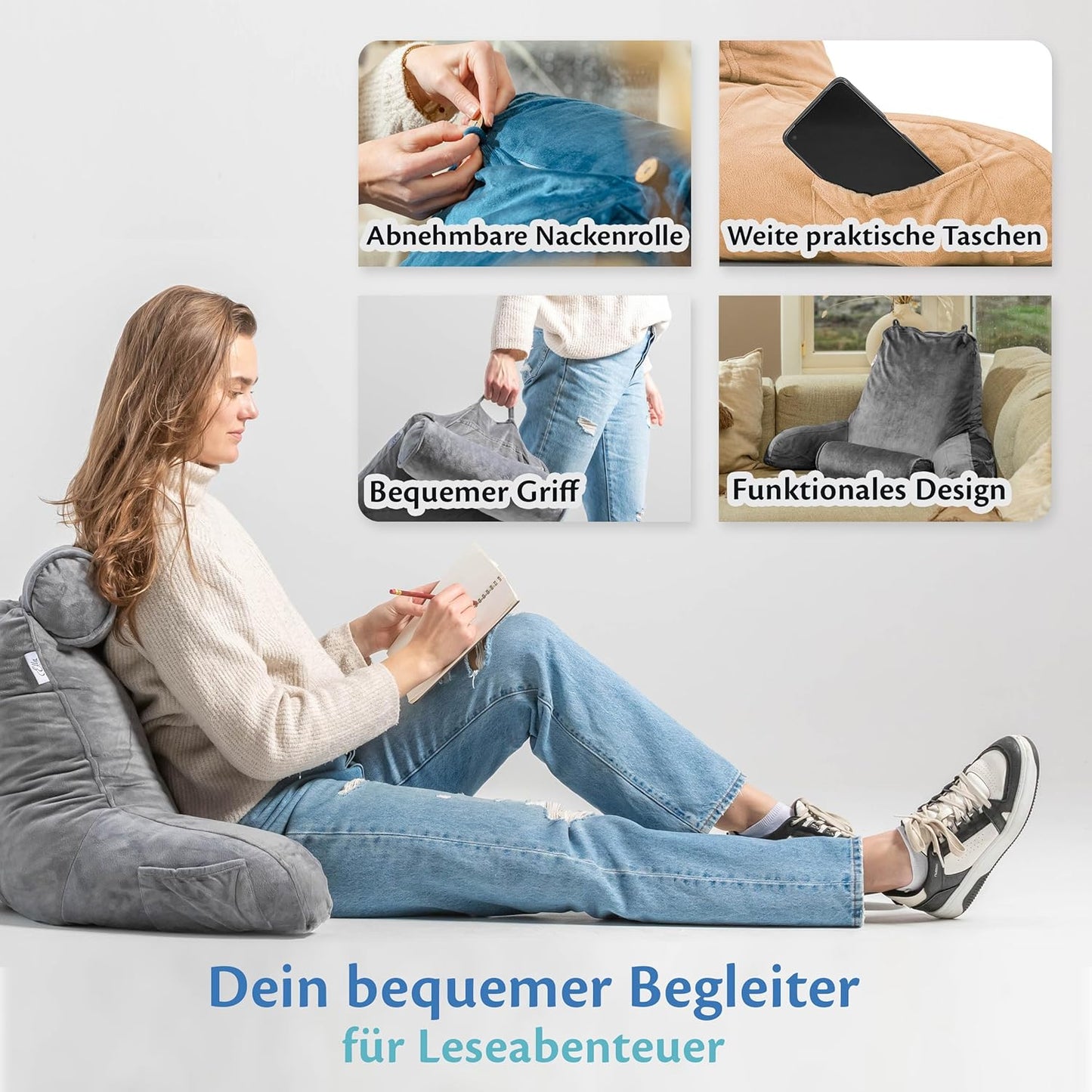 Lesekissen mit abnehmbarer Nackenrolle, Braun