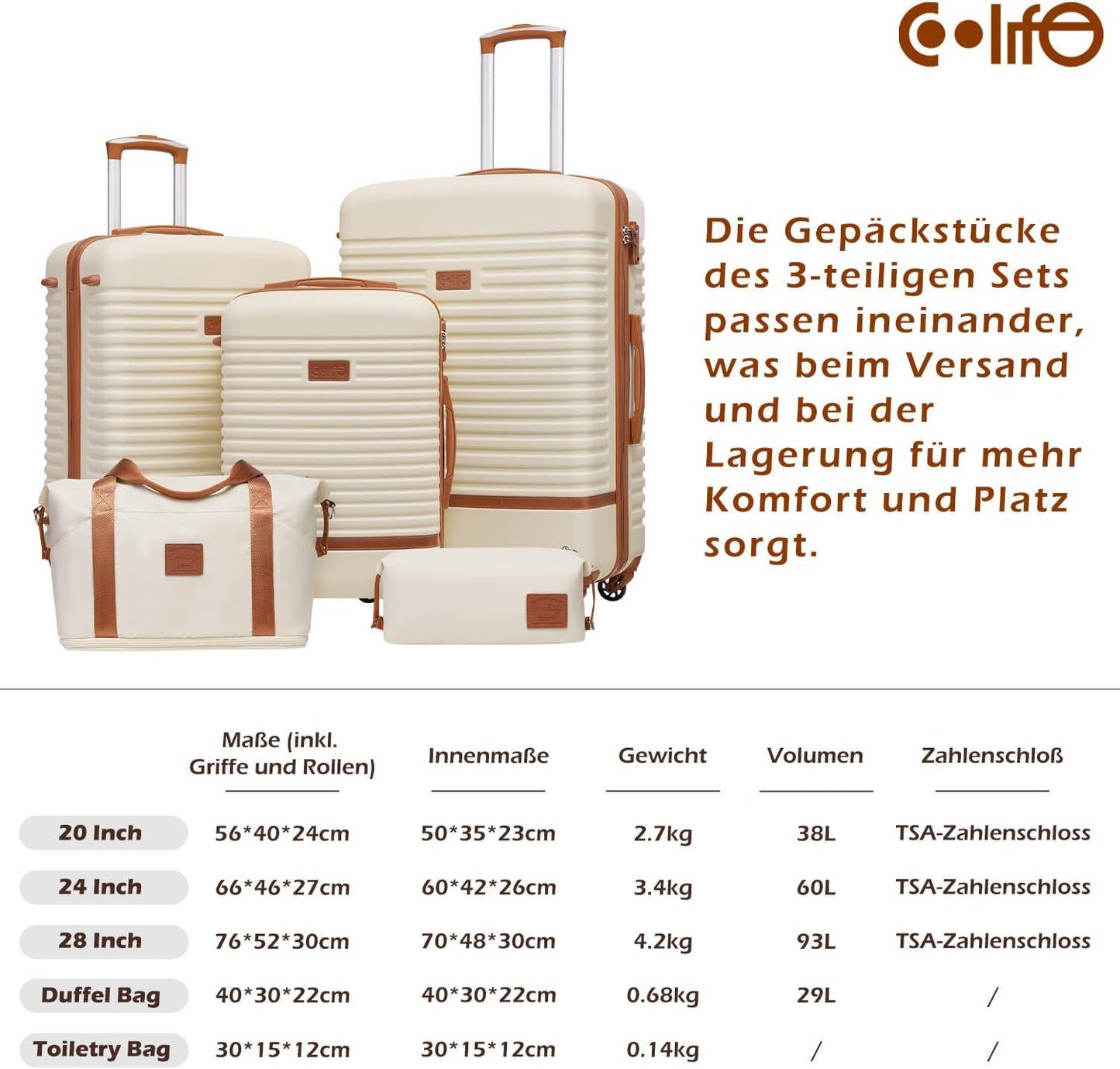 Mittleres Hartschalen-Kofferset mit TSA-Schloss, Blau/Braun Mittlerer Koffer-Set 3tlg