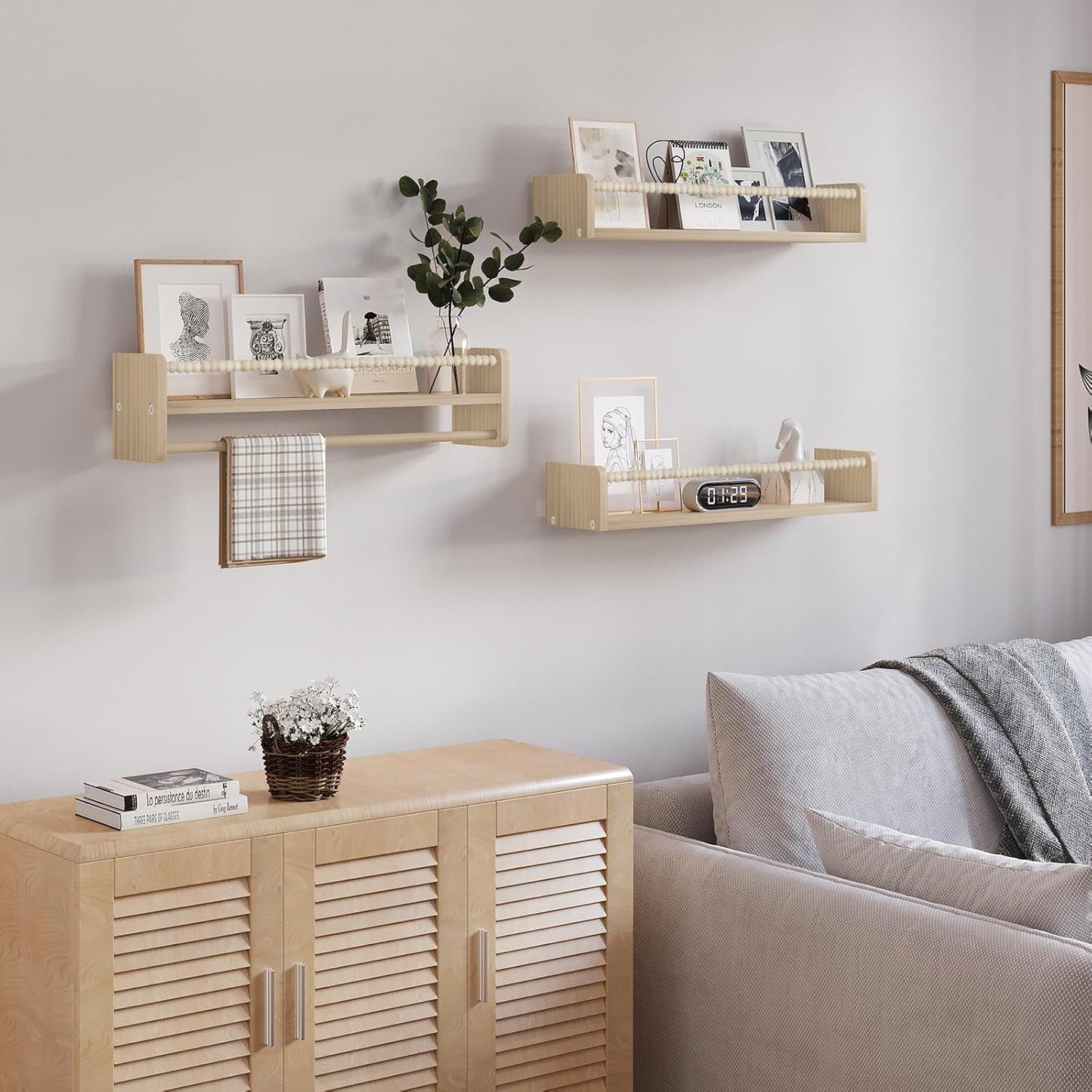 Kinder Bücherregal Wand 3er-Set aus Massivholz, 60 x 15 x 14 cm Naturholzfarbe
