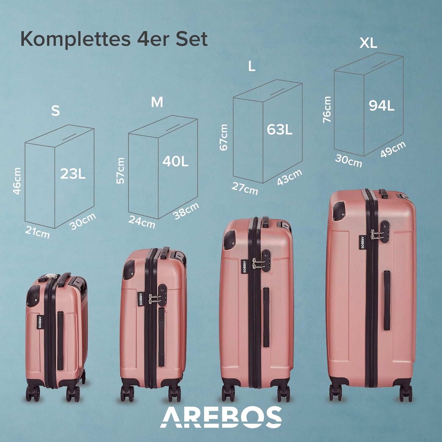 4tlg. Hartschalenkofferset, Rosé-gold