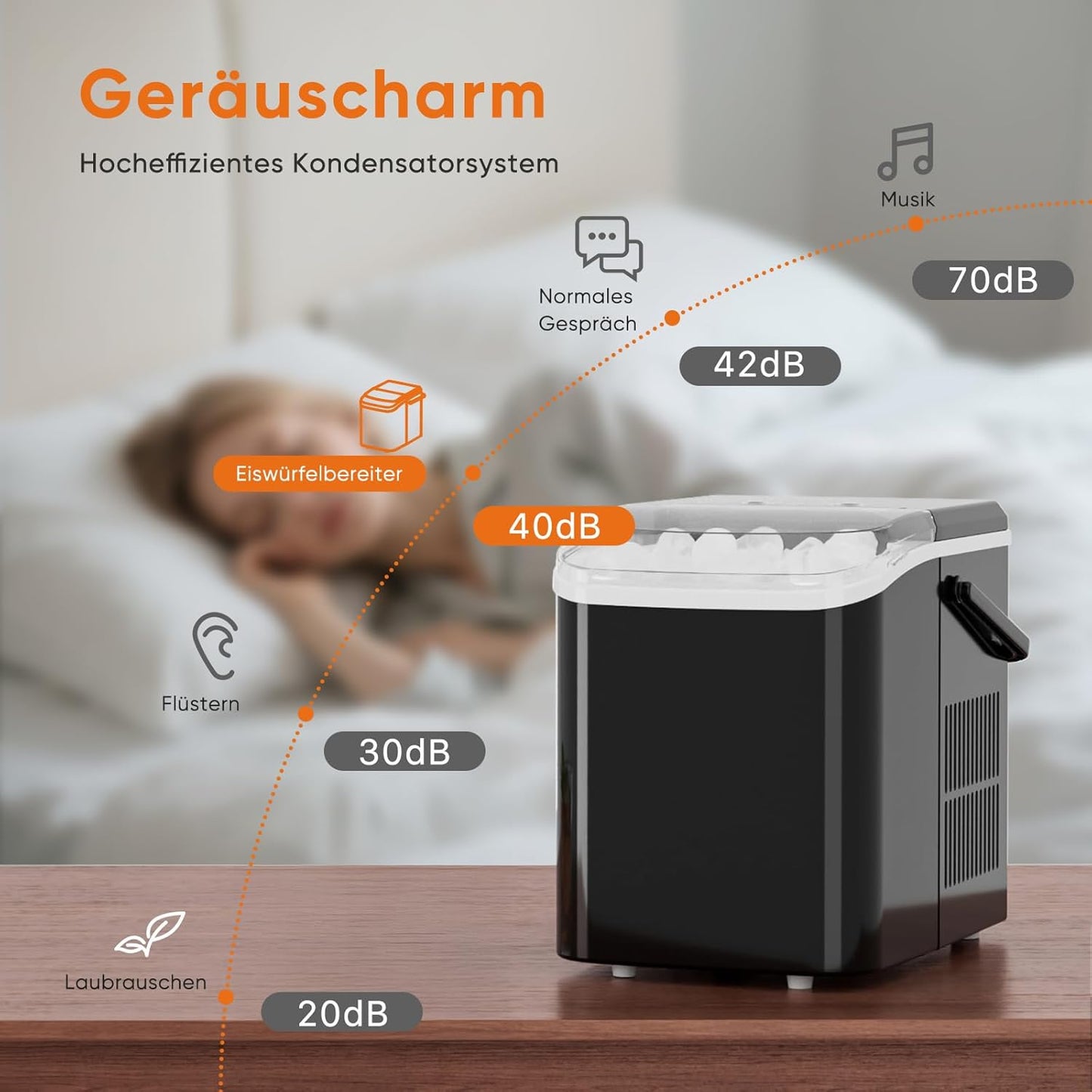 Eiswürfelmaschine mit Tragegriff, selbstreinigend, Schwarz