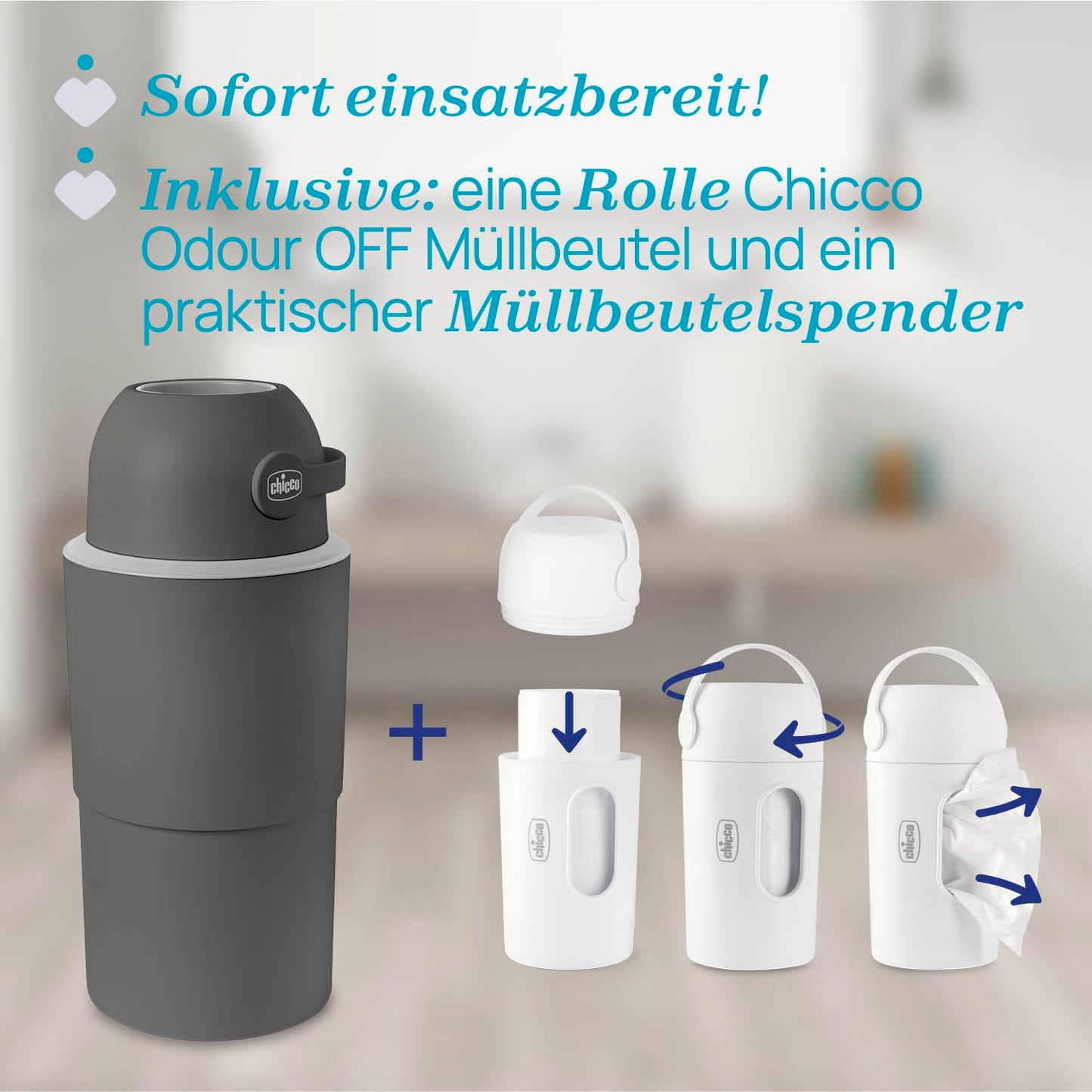 Windeleimer Odour Off, Grau XL - Bis zu 45 Windeln
