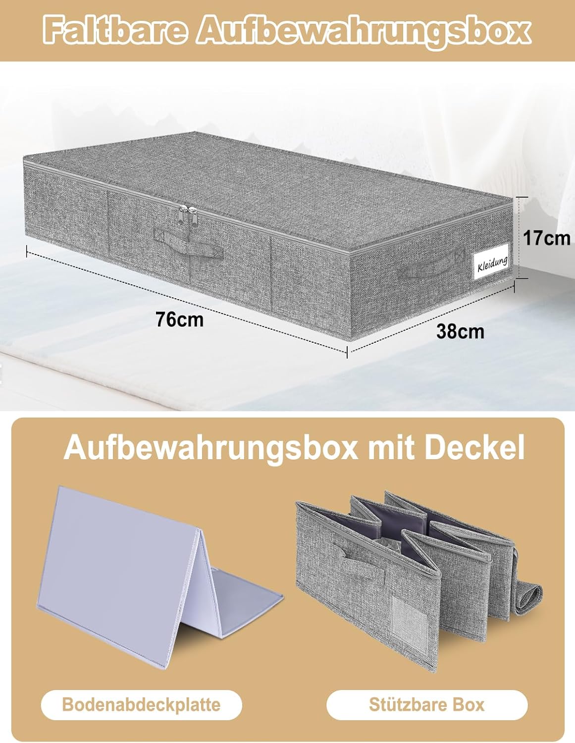 2er-Set Faltbare Unterbett-Aufbewahrungsboxen, Grau