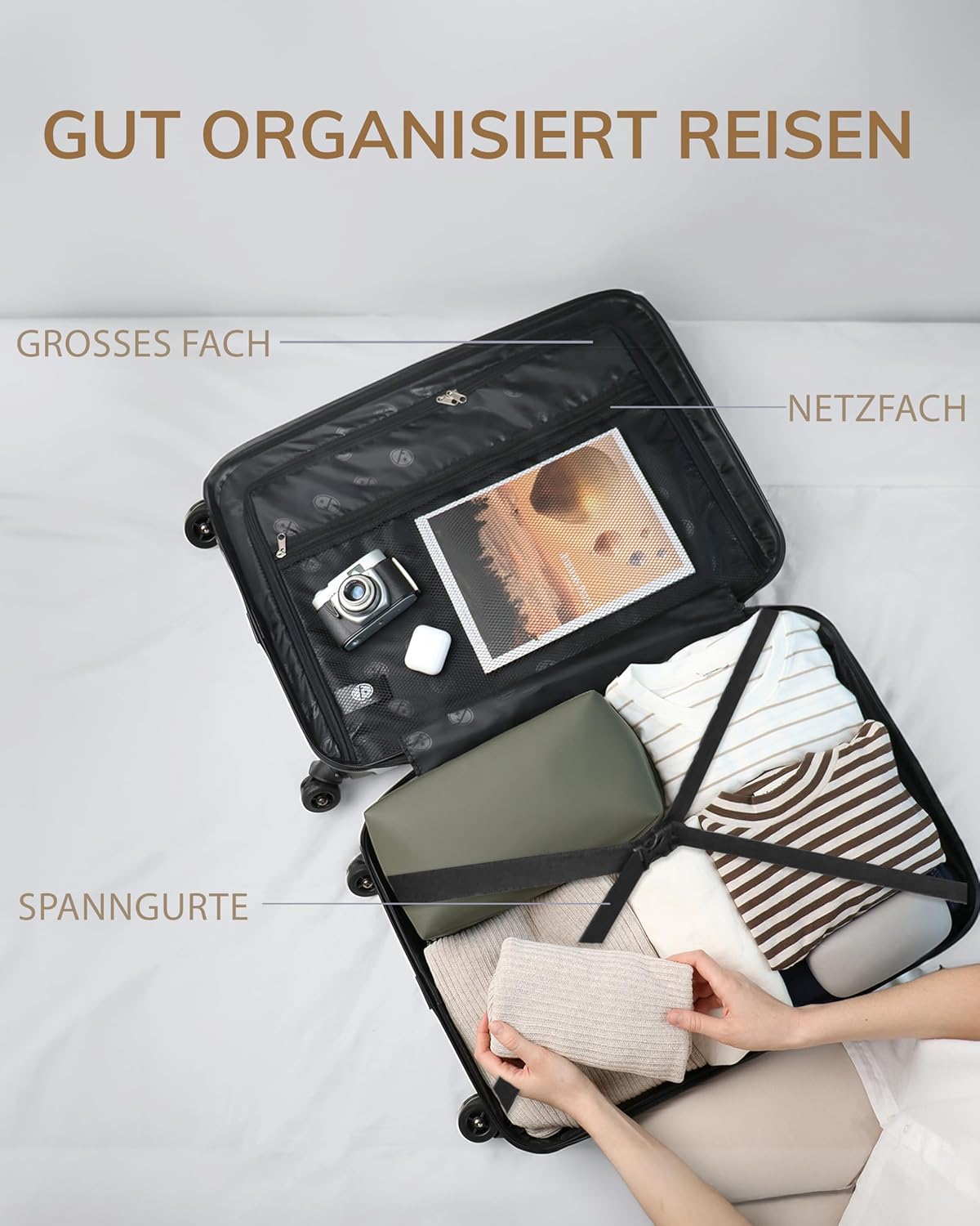 Grosser Hartschalenkoffer mit TSA-Schloss (77 cm), XL Koffer 75 cm Bronze-metallic