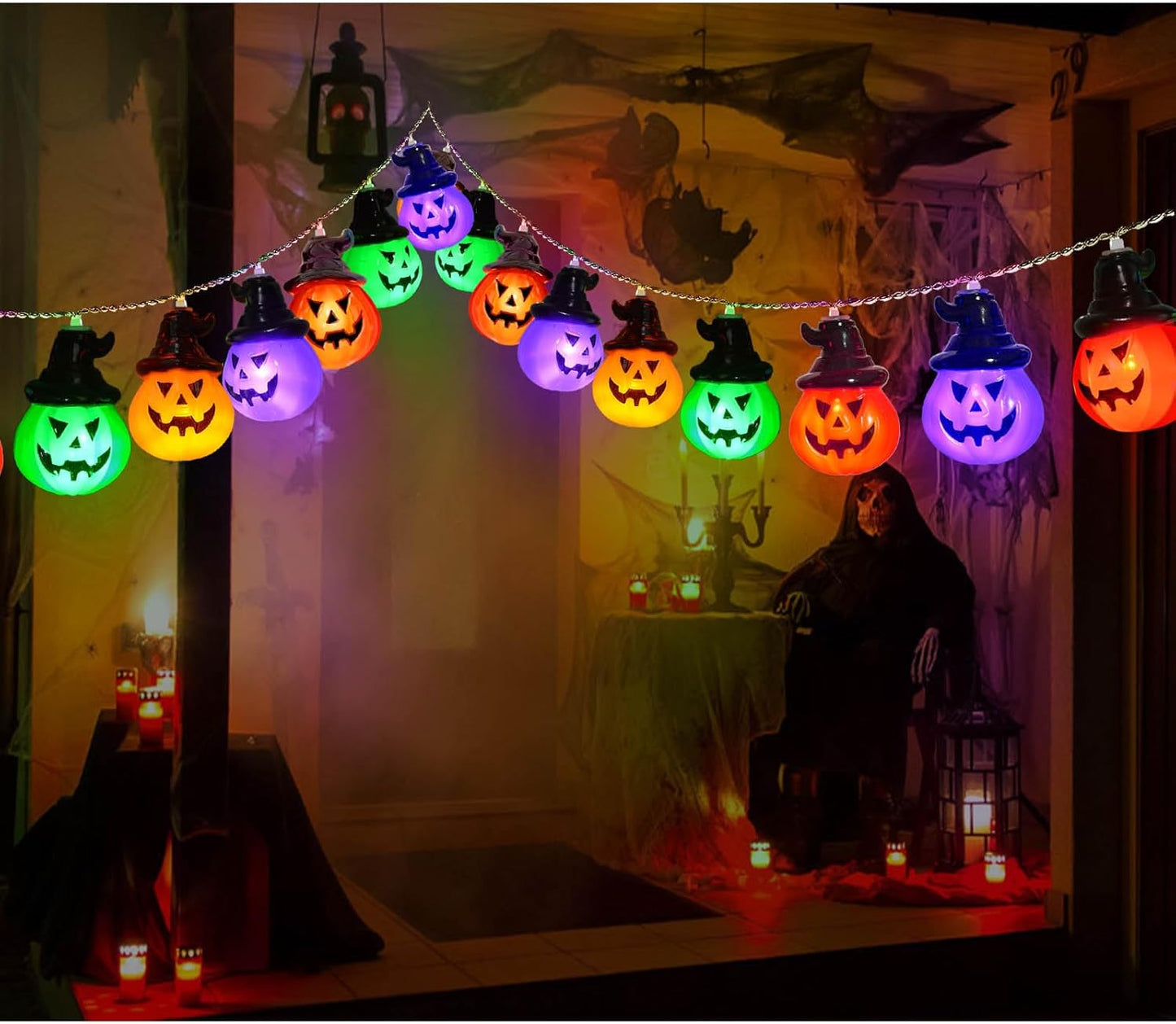 Halloween Kürbis Lichterkette, 20 LED, 3 Meter, batteriebetrieben