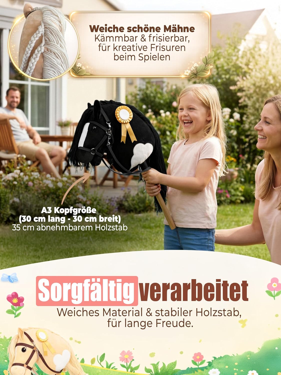Hobby Horse Steckenpferd für Kinder, Schwarz & Weiss