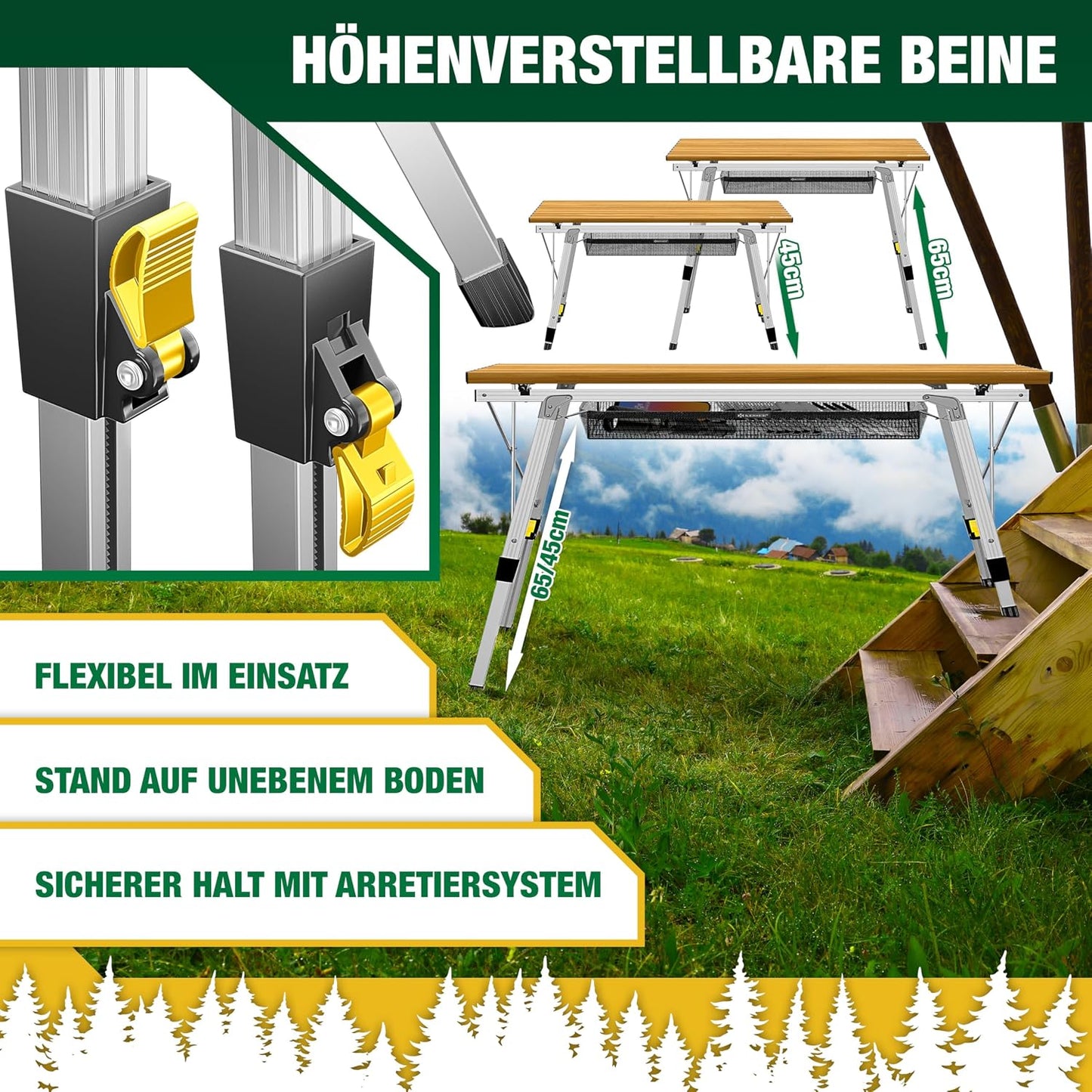 Faltbarer Campingtisch mit Aluminiumrahmen 90x53 cm, 90 cm x 53 cm Holz-optik