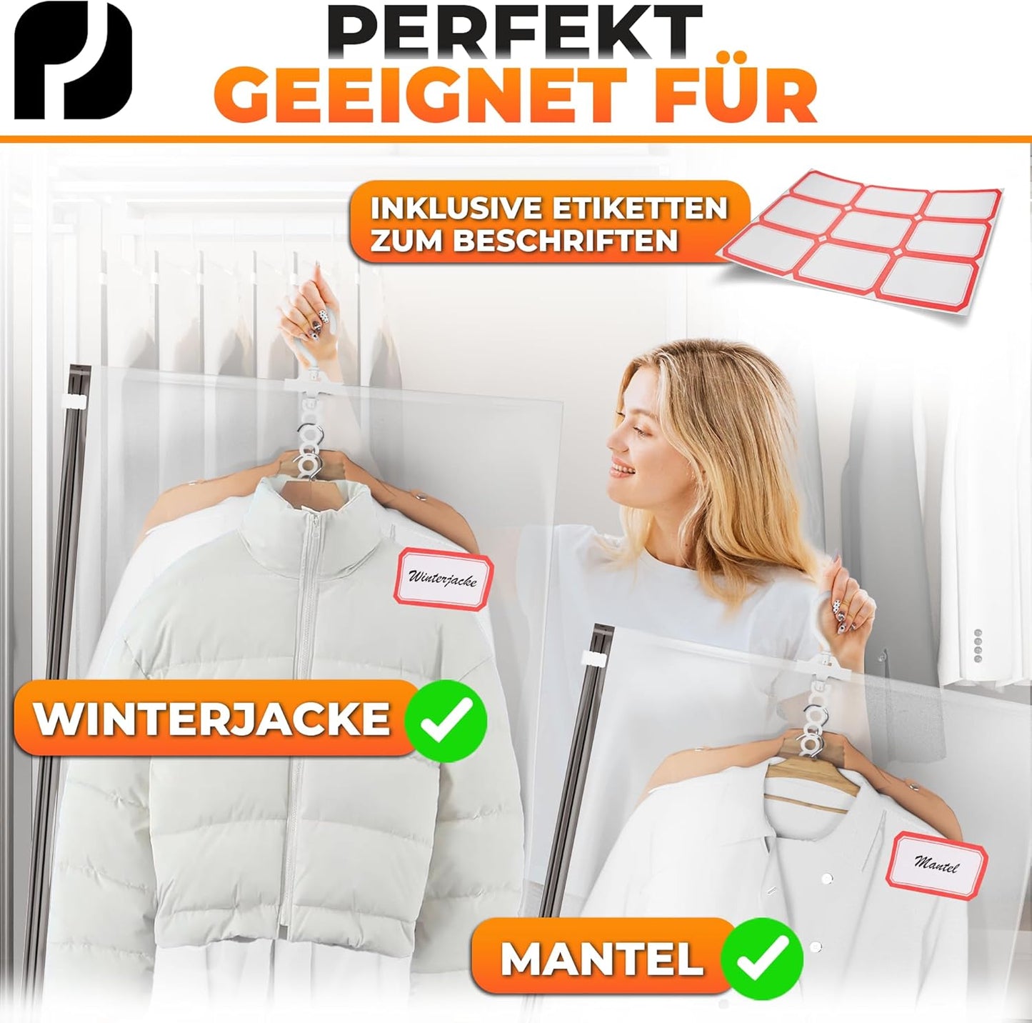 Hängende Vakuumbeutel für Kleidung, 5 Stück, Mit Hänger MIt Hänger - 5x XL (100x70cm)