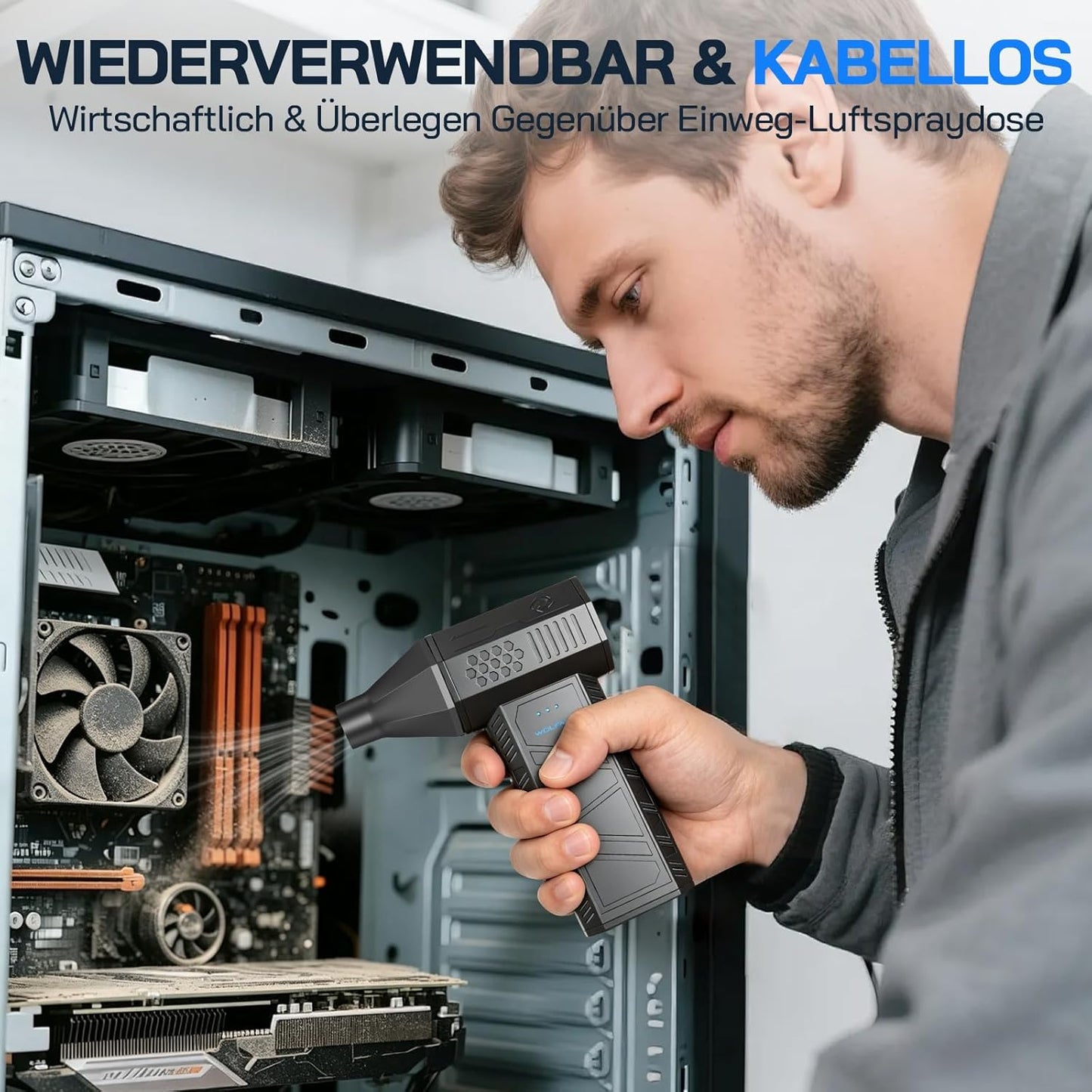 Elektrischer Luftentstauber, kabellos und leistungsstark
