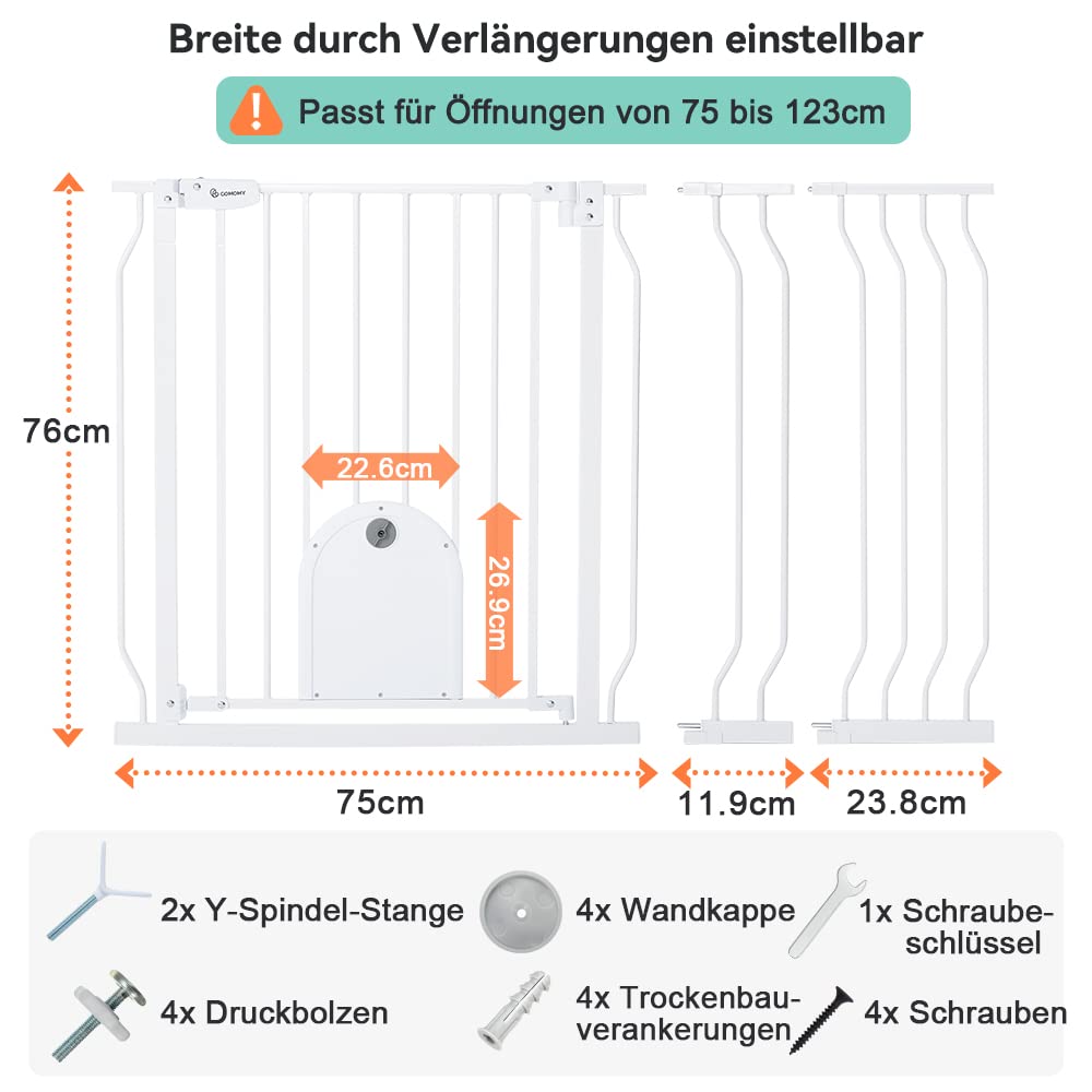Treppen- und Türschutzgitter (75-123cm), Weiss