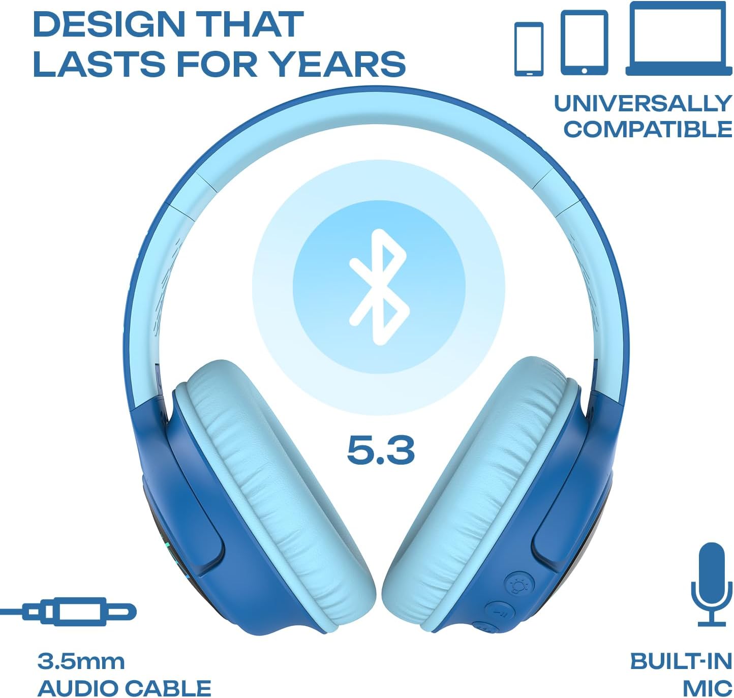Bobo Bluetooth-Kopfhörer für Kinder, Blau/Schwarz