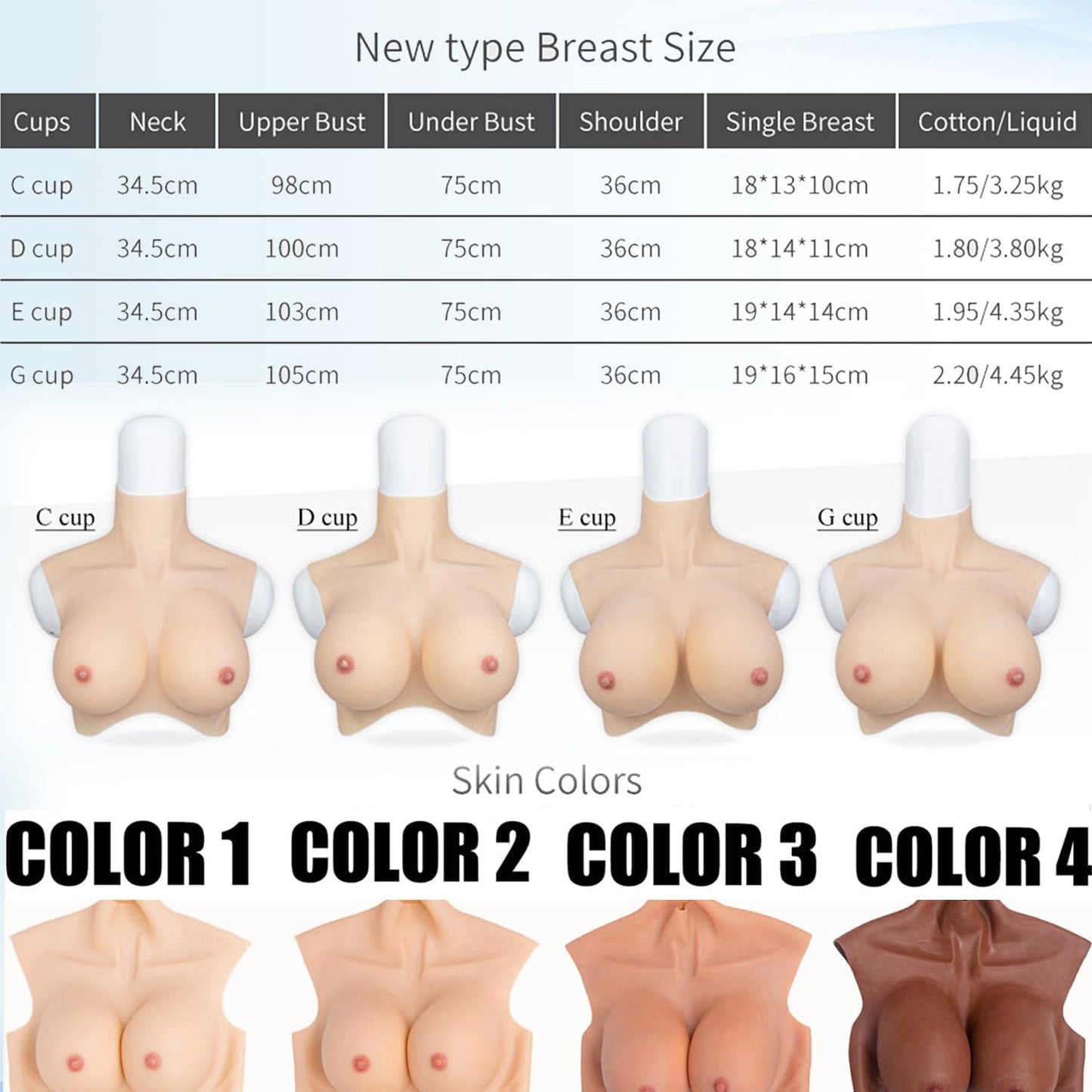 Künstliche Brüste Cup E für Crossdresser & Cosplay, E Cup Flüssiges Silikon gefüllt Color 2