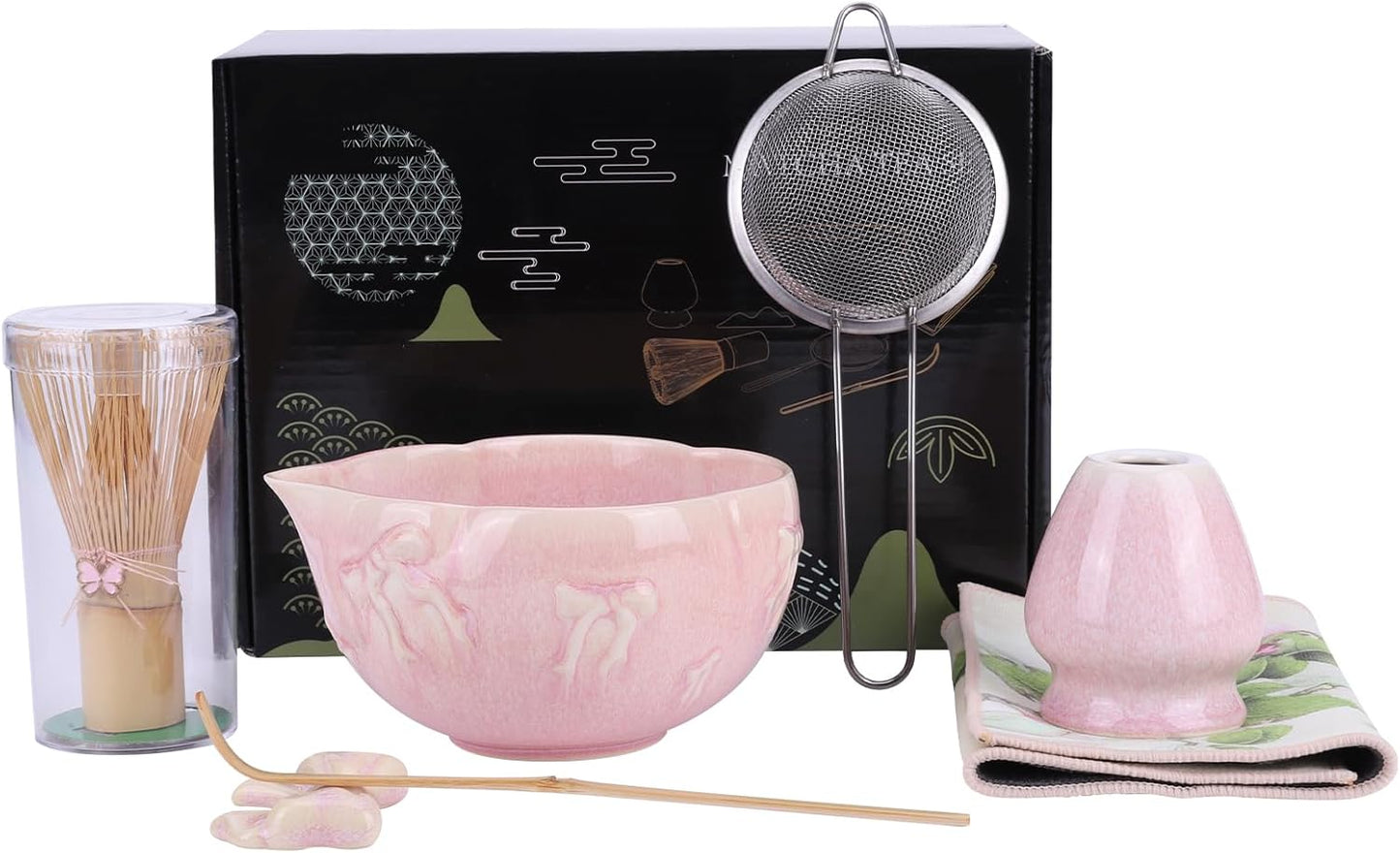 7-teiliges Matcha Tee-Set mit Bambusbesen