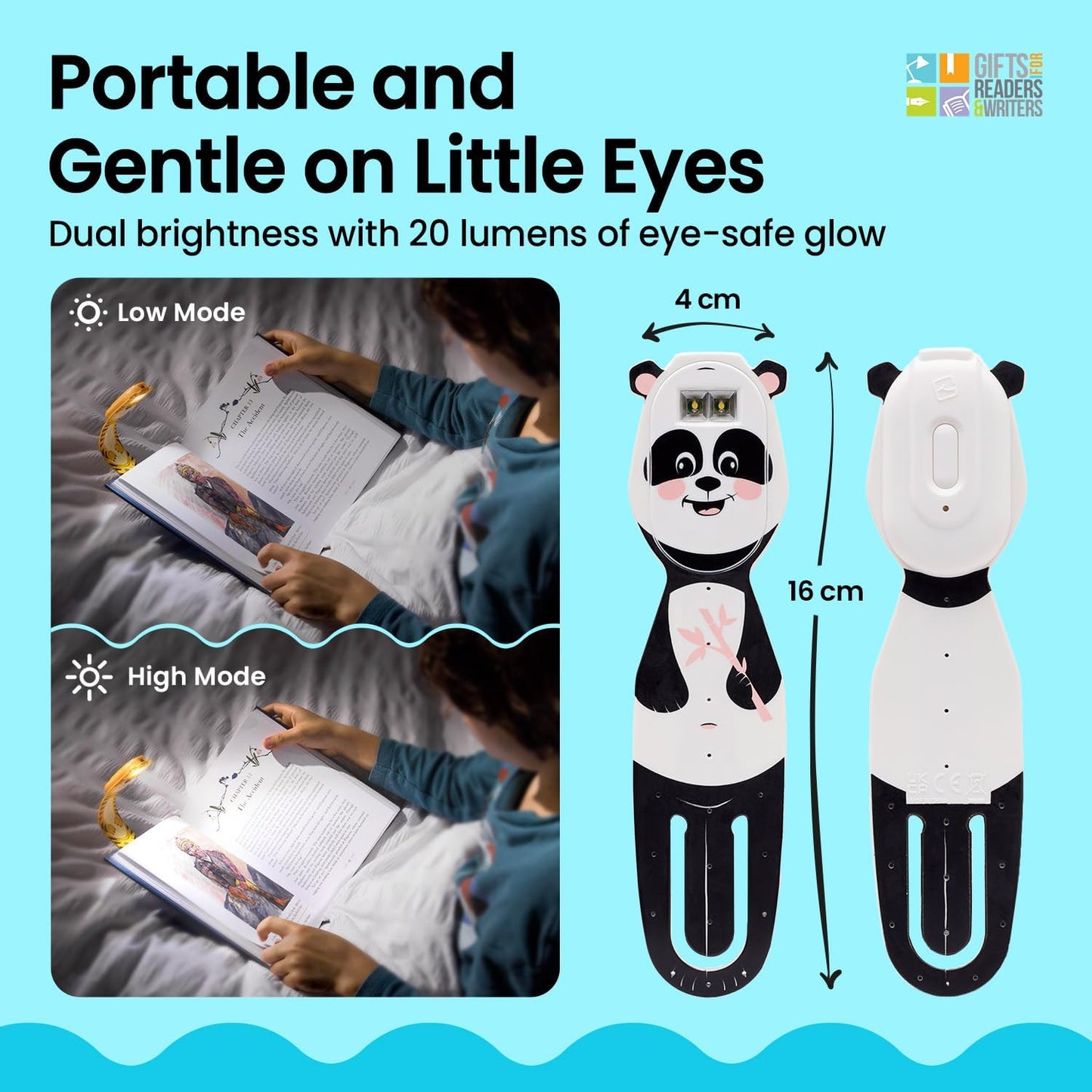 Flexilight 2-in-1 Clip On Leselampe & Lesezeichen, wiederaufladbar, Panda