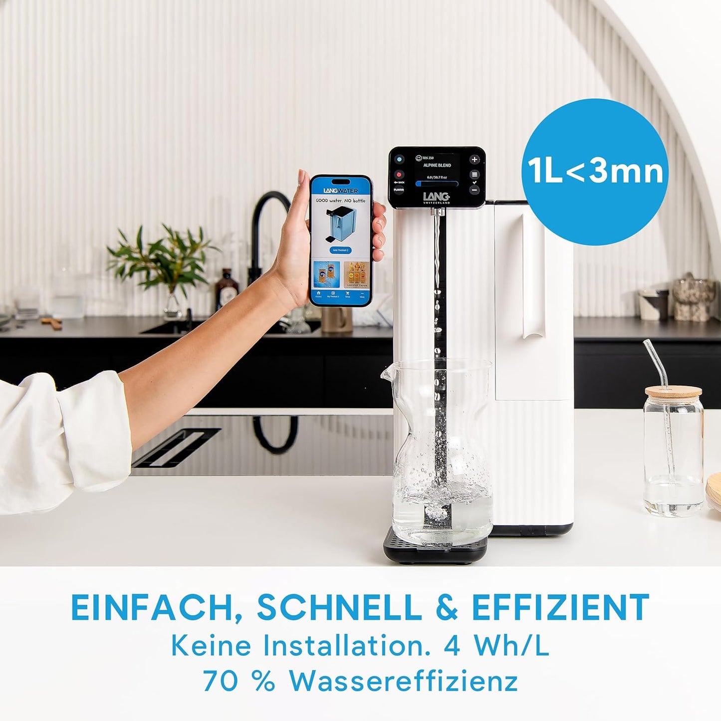 C020 Auftisch Osmoseanlage mit Heisswasserspender & UV, Blau Mineralstoffpacks nicht Inklusive