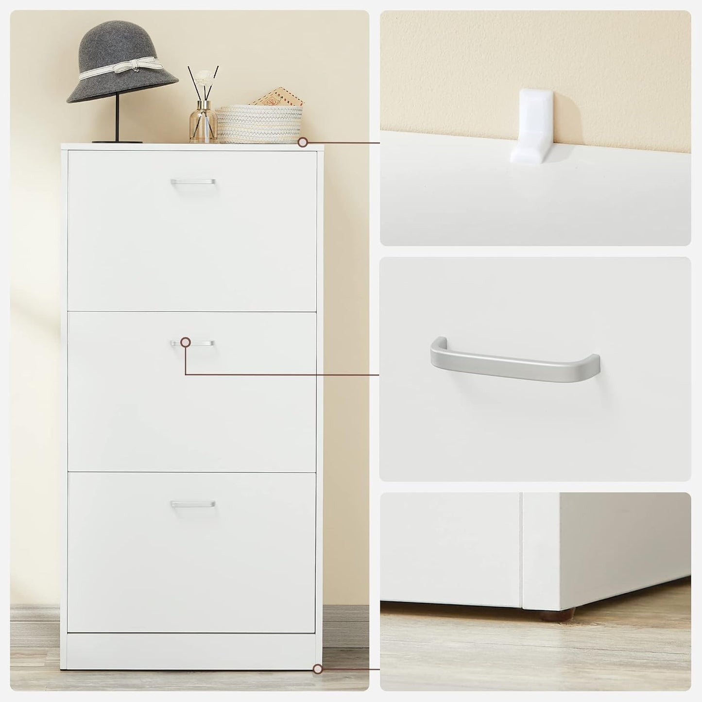 Schuhschrank mit 3 Klappen, Weiss 60 x 24 x 120 cm