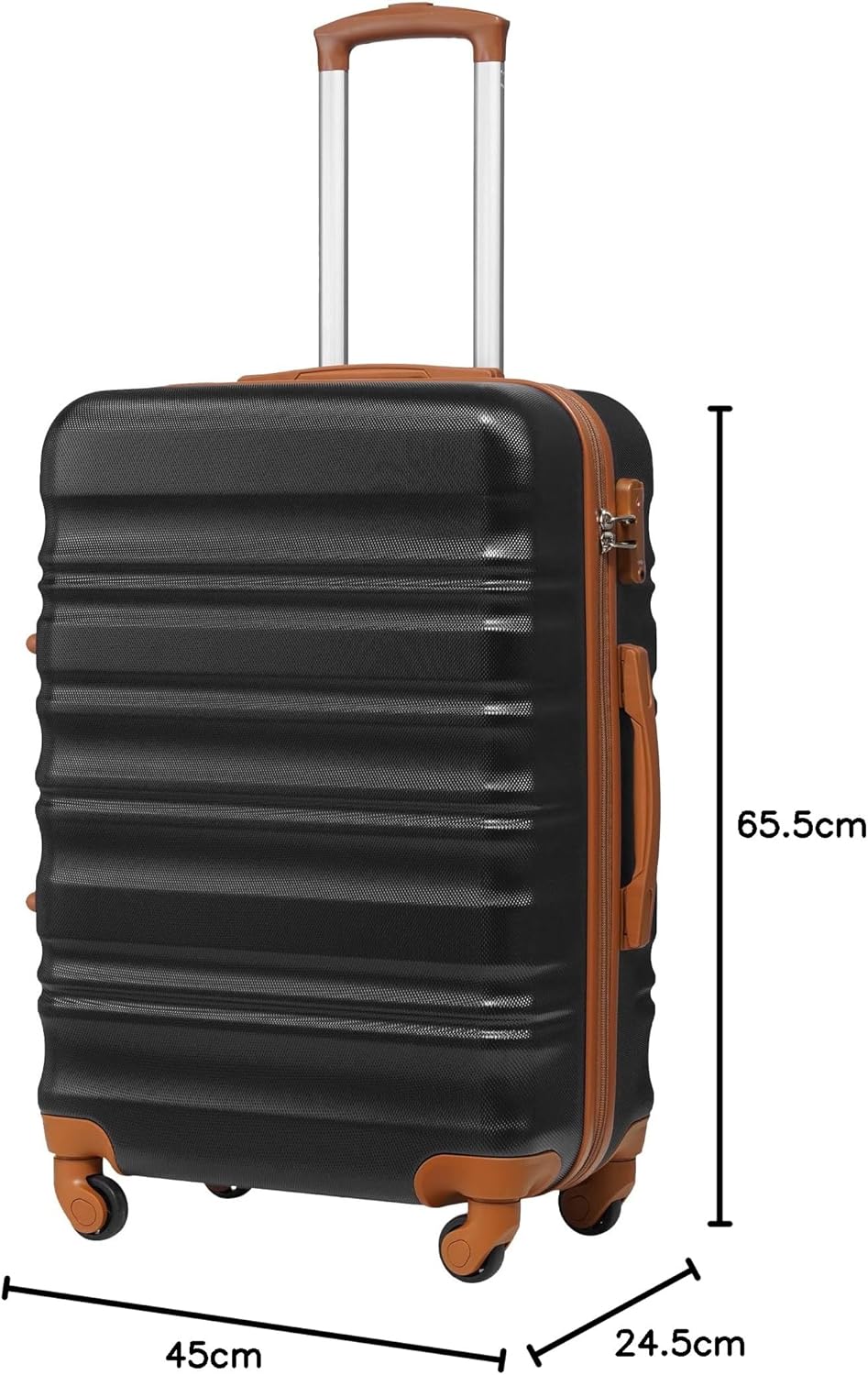 Hartschalen-Trolley mit 4 Rollen und TSA-Schloss, Schwarz/Braun Mittelgrosser Koffer