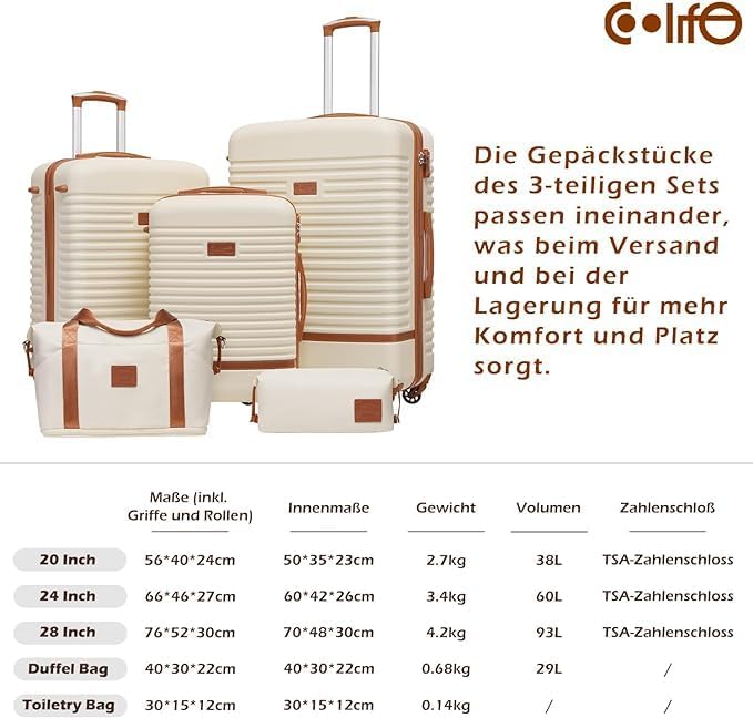 3-teiliges Hartschalen-Koffer-Set, Dunkelgrün/Braun Grosser Koffer-Set 3tlg