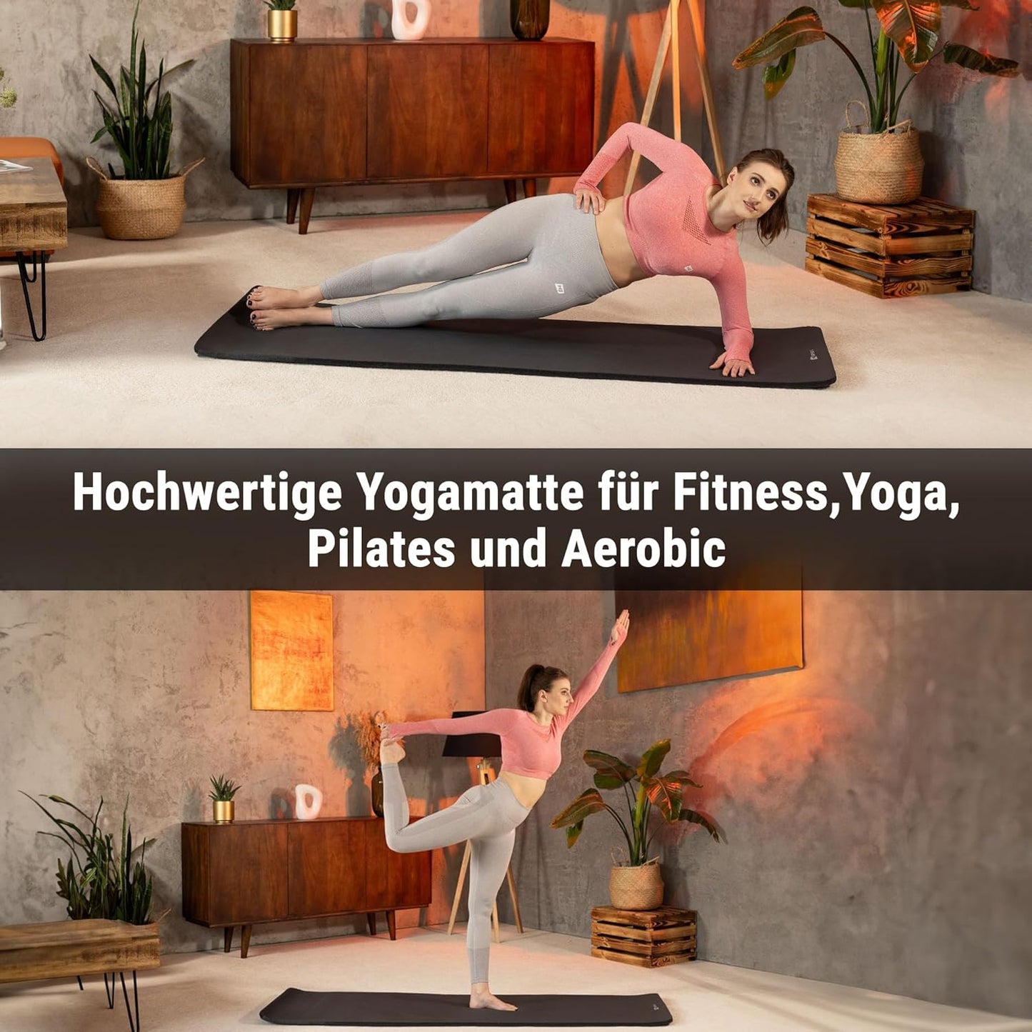 Gymnastikmatte 190x60cm, gelenkschonend & rutschfest, BLACK