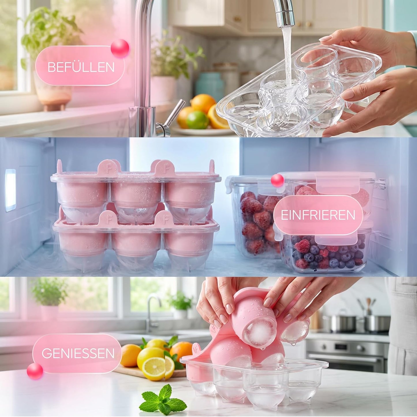 Eiskugelform XL, Rosa 04x Kugel