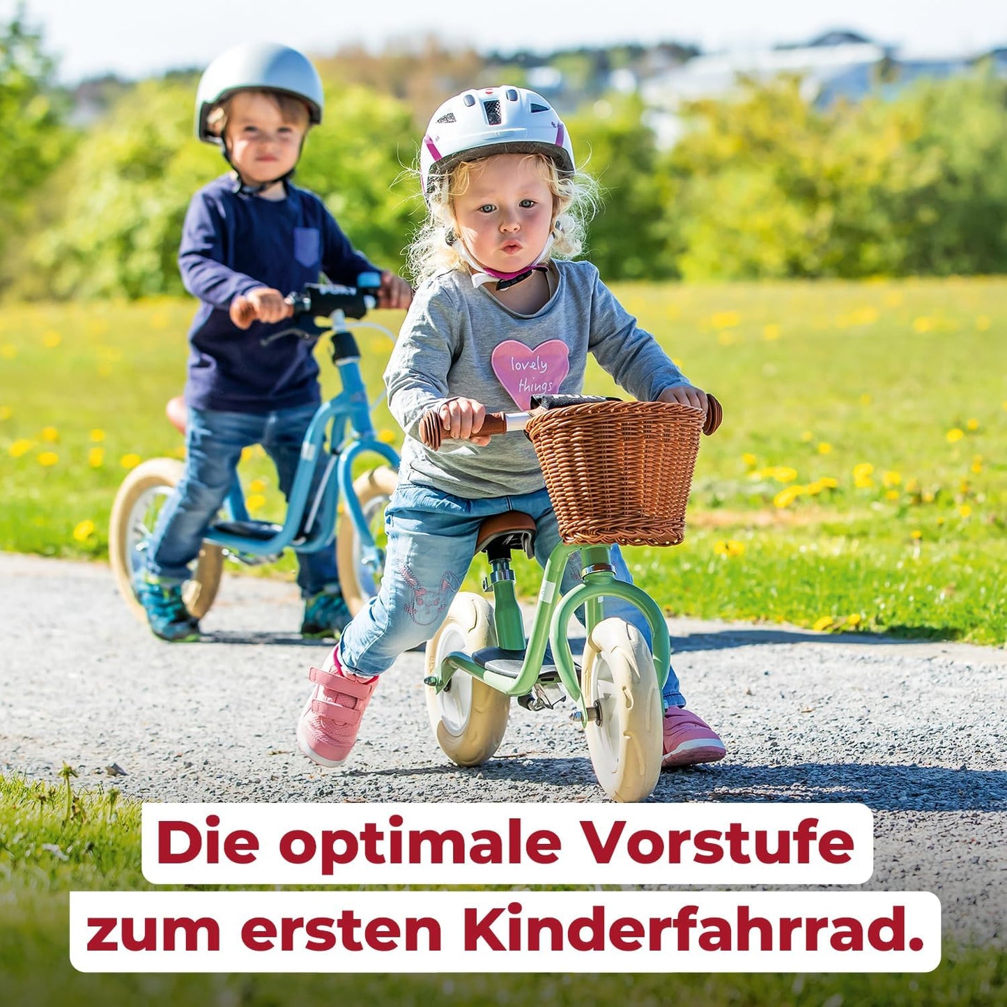 Laufrad mit Trittbrett und höhenverstellbarem Sattel, Chilli Red + Seitenständer