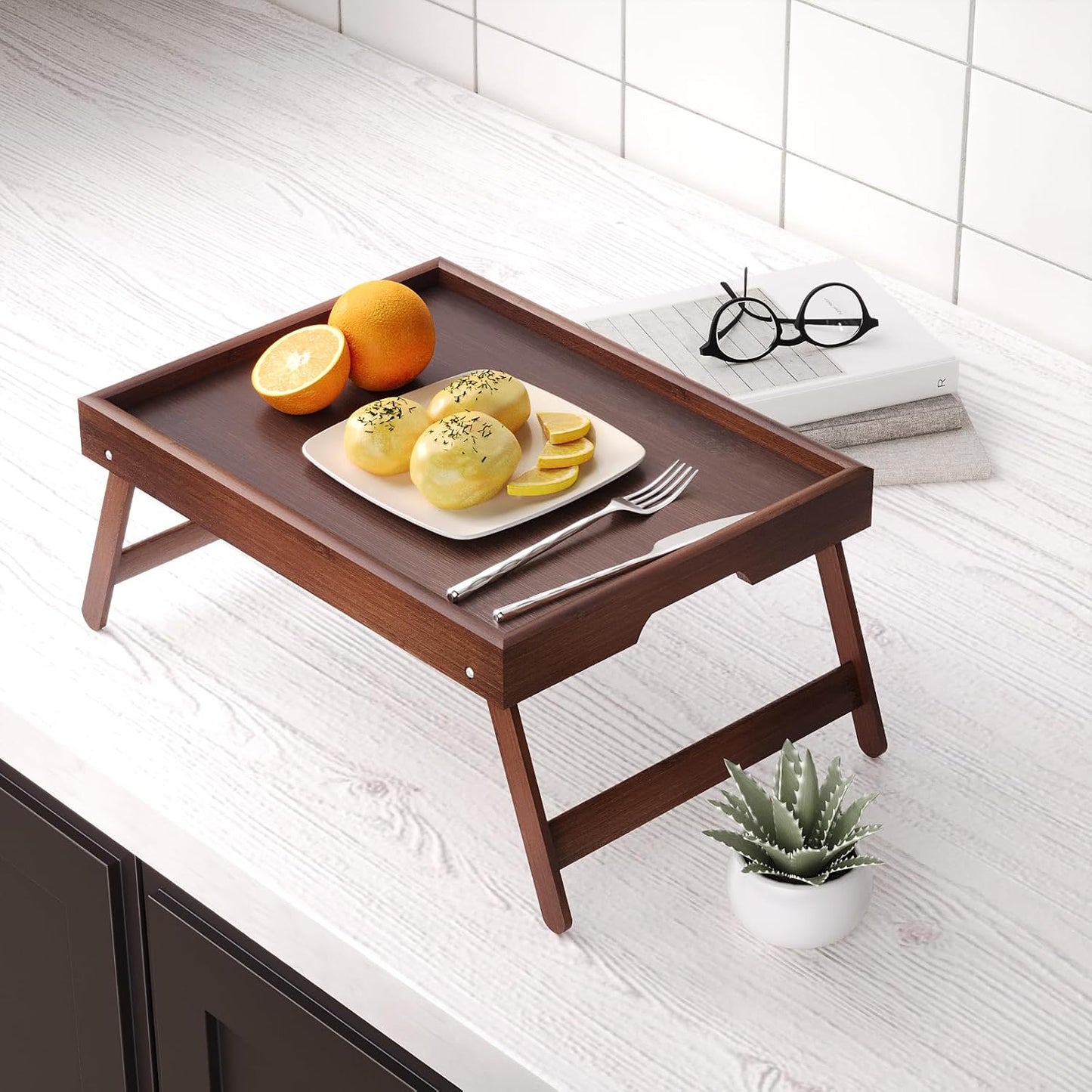 Betttablett-Set mit klappbaren Beinen (2 Stück), Set zwei Braun