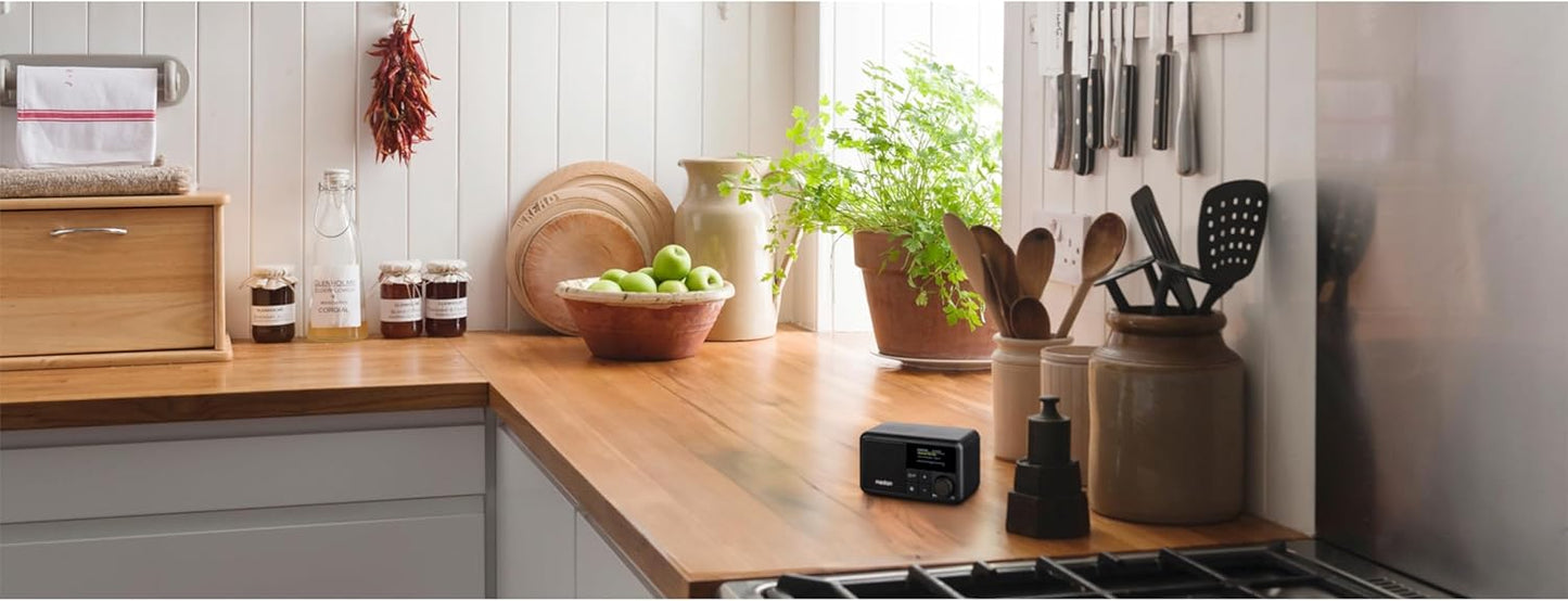 Tragbares Mini DAB+ Radio mit Bluetooth und Wecker, schwarz