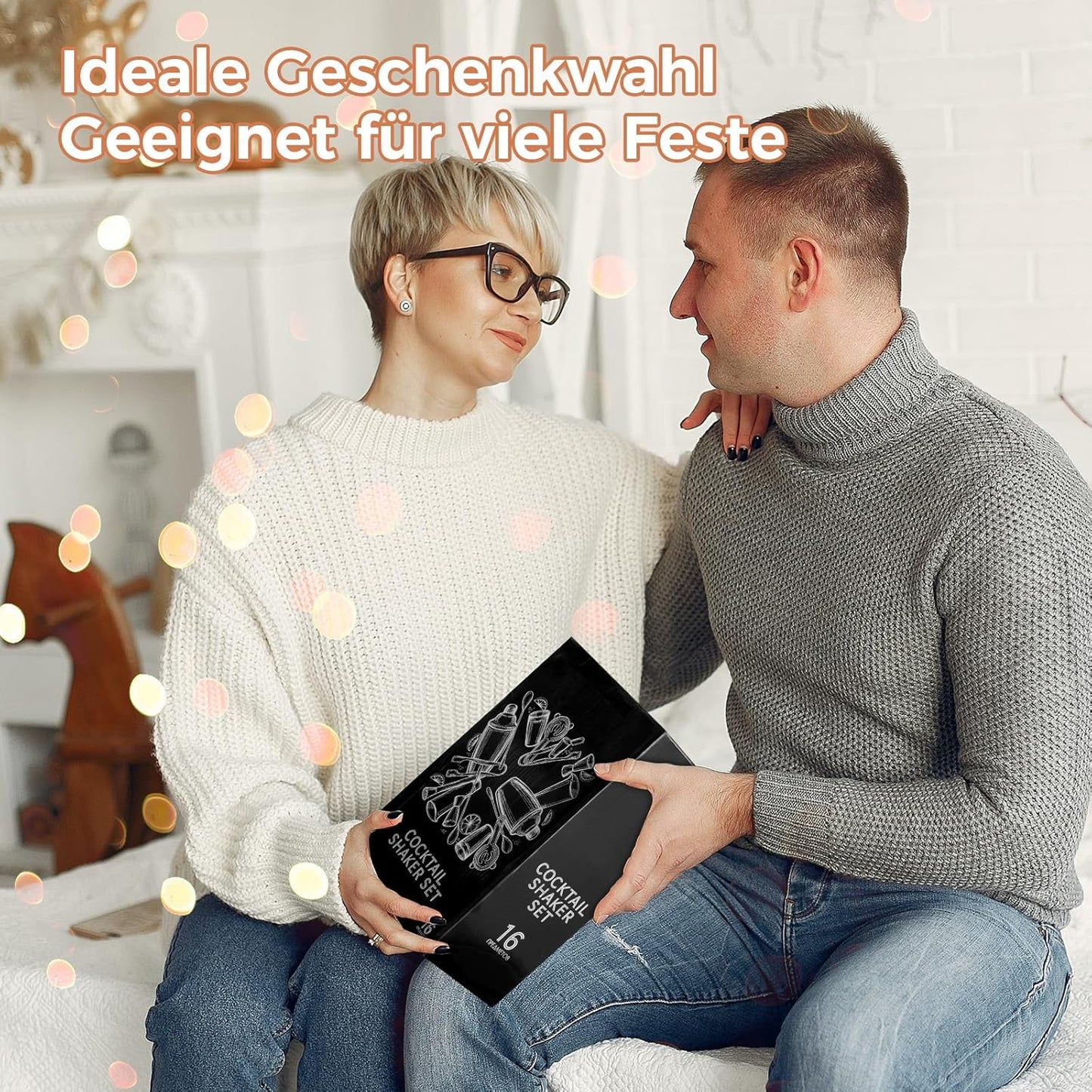 Cocktail Shaker Set mit Rezeptbuch und Ständer, Mit Gestell