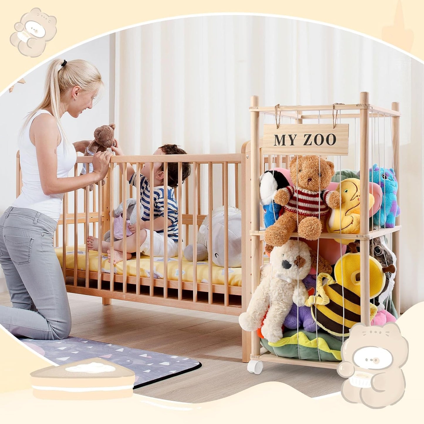 Kuscheltier-Aufbewahrung mit 360° Rollen & Bremse, klein Burlywood
