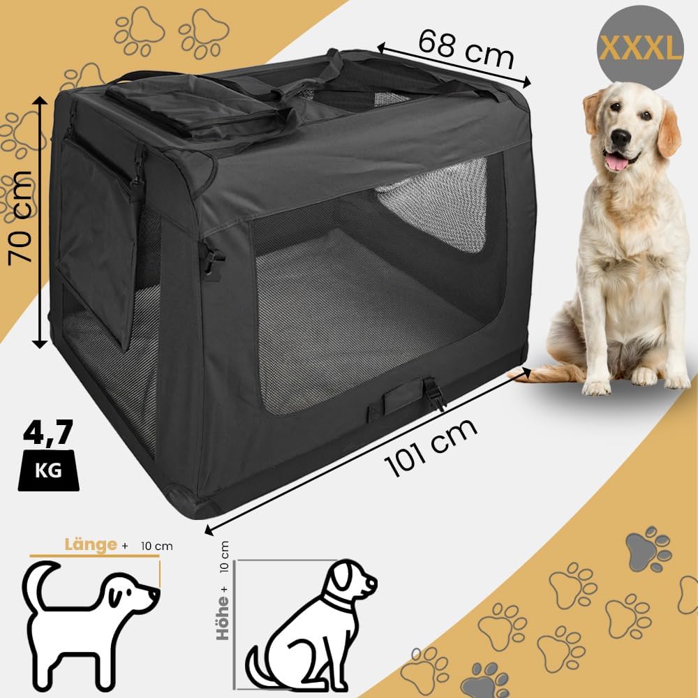 Faltbare Hundebox mit Taschen, L 101 x B 68 x H 70 cm Schwarz