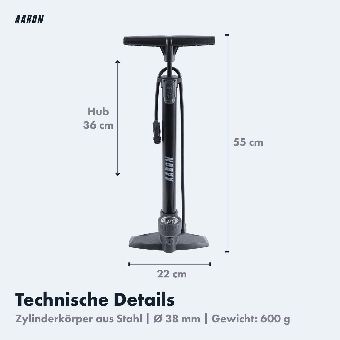 Hochdruck Fahrrad-Standpumpe mit Manometer, ohne Flickzeug