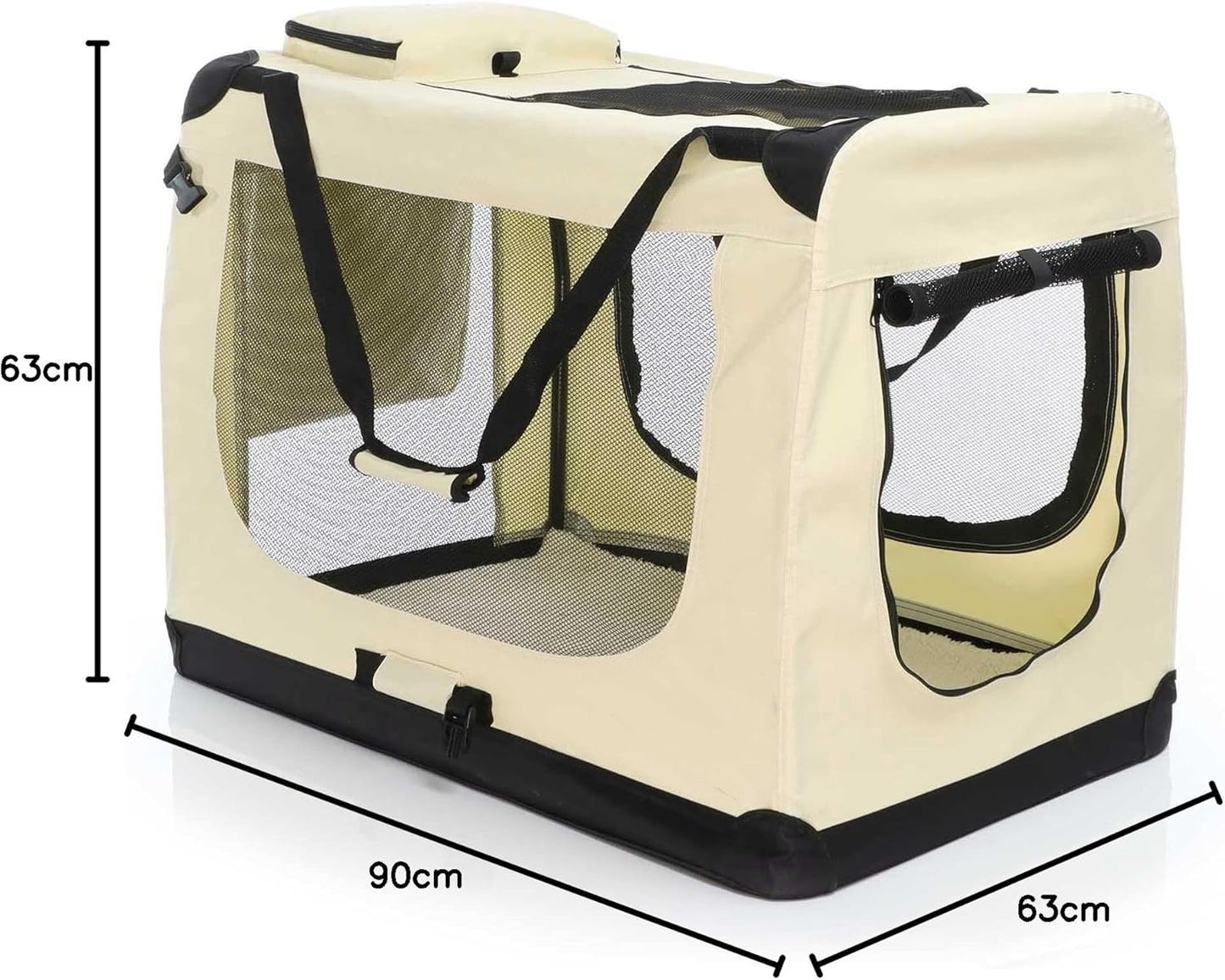 Transportbox XXL Faltbar Beige 90x63x63cm Hundebox Reisebox Katzenbox, 90 x 63 x 63 cm| beige