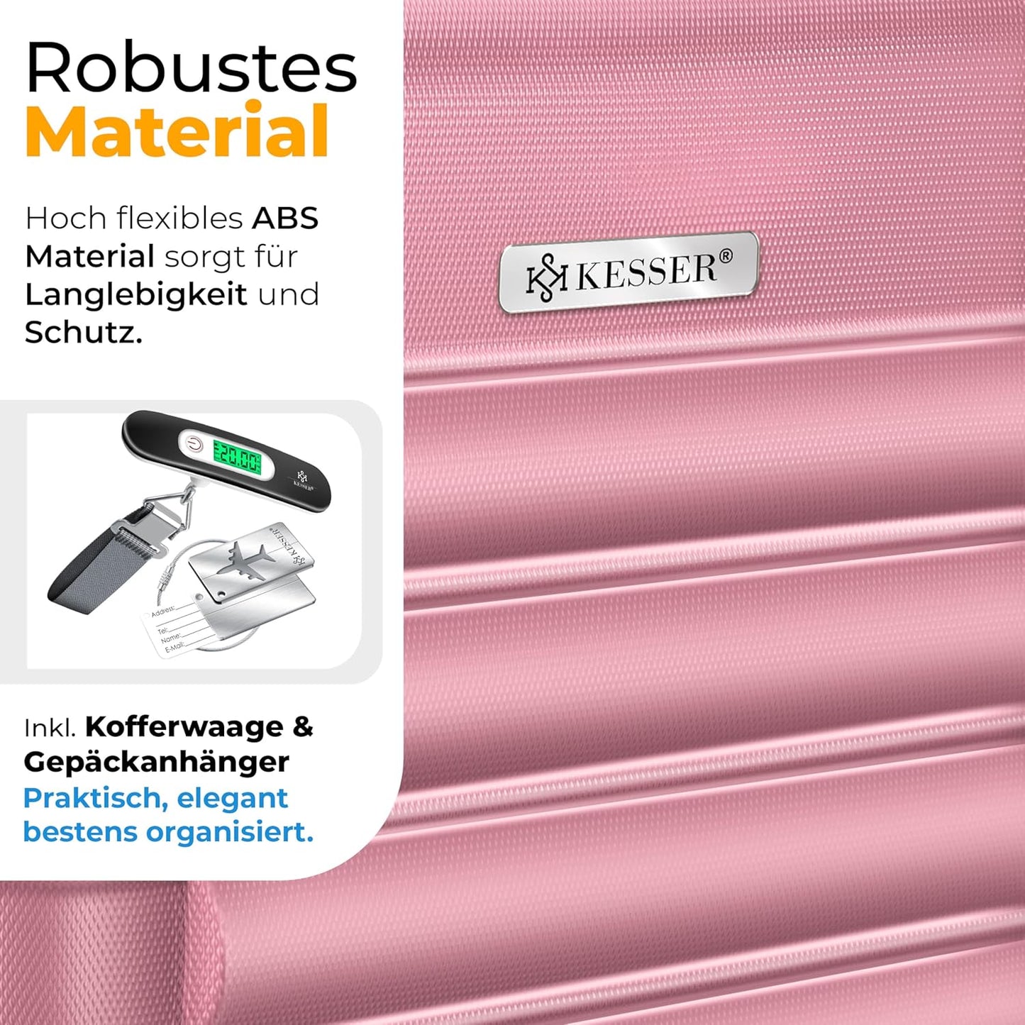 Hartschalenkofferset mit Trolley & Zubehör (4-teilig), Rosa