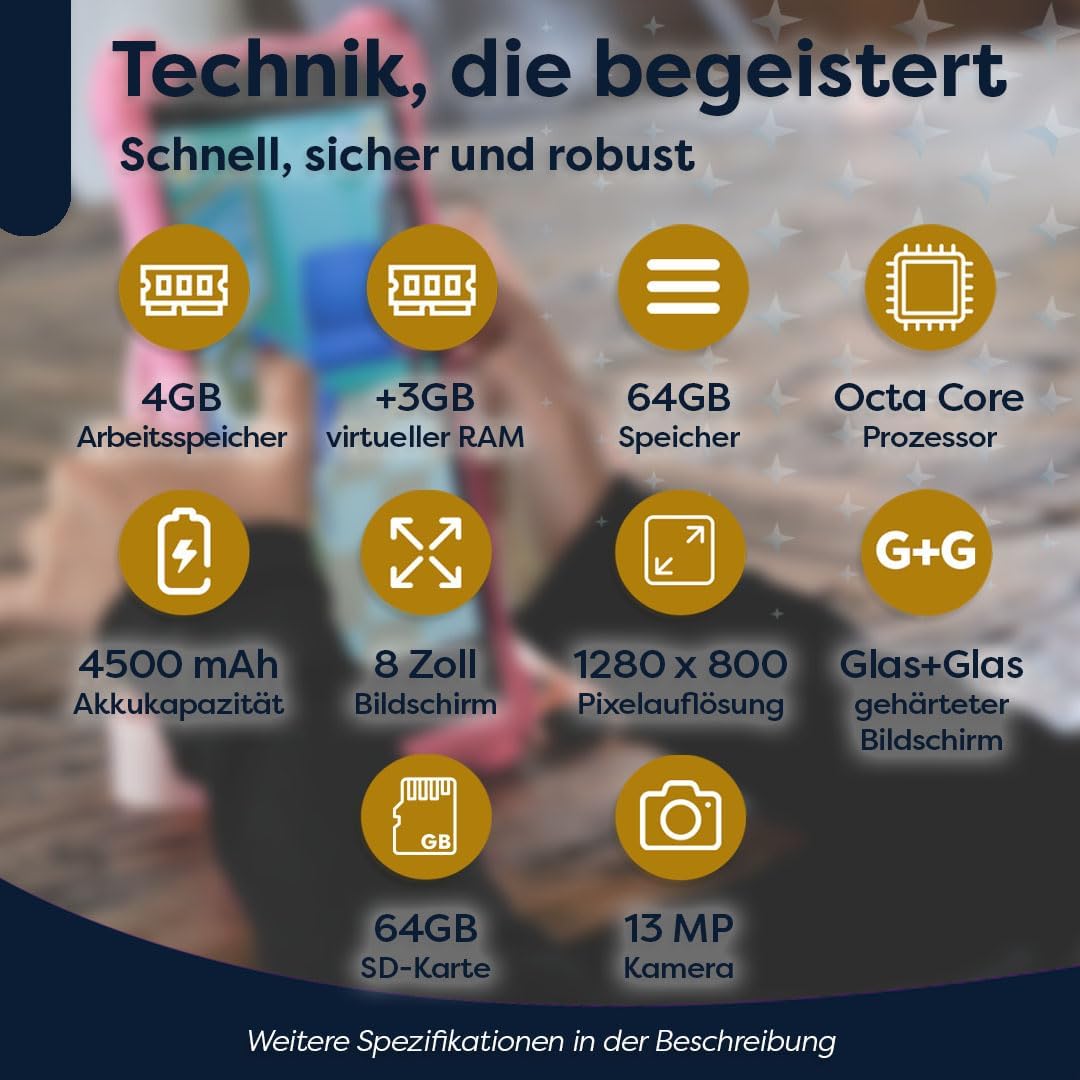 Kinder-Tablet PRO MAX mit Kopfhörern, Kinderpaket Rosa