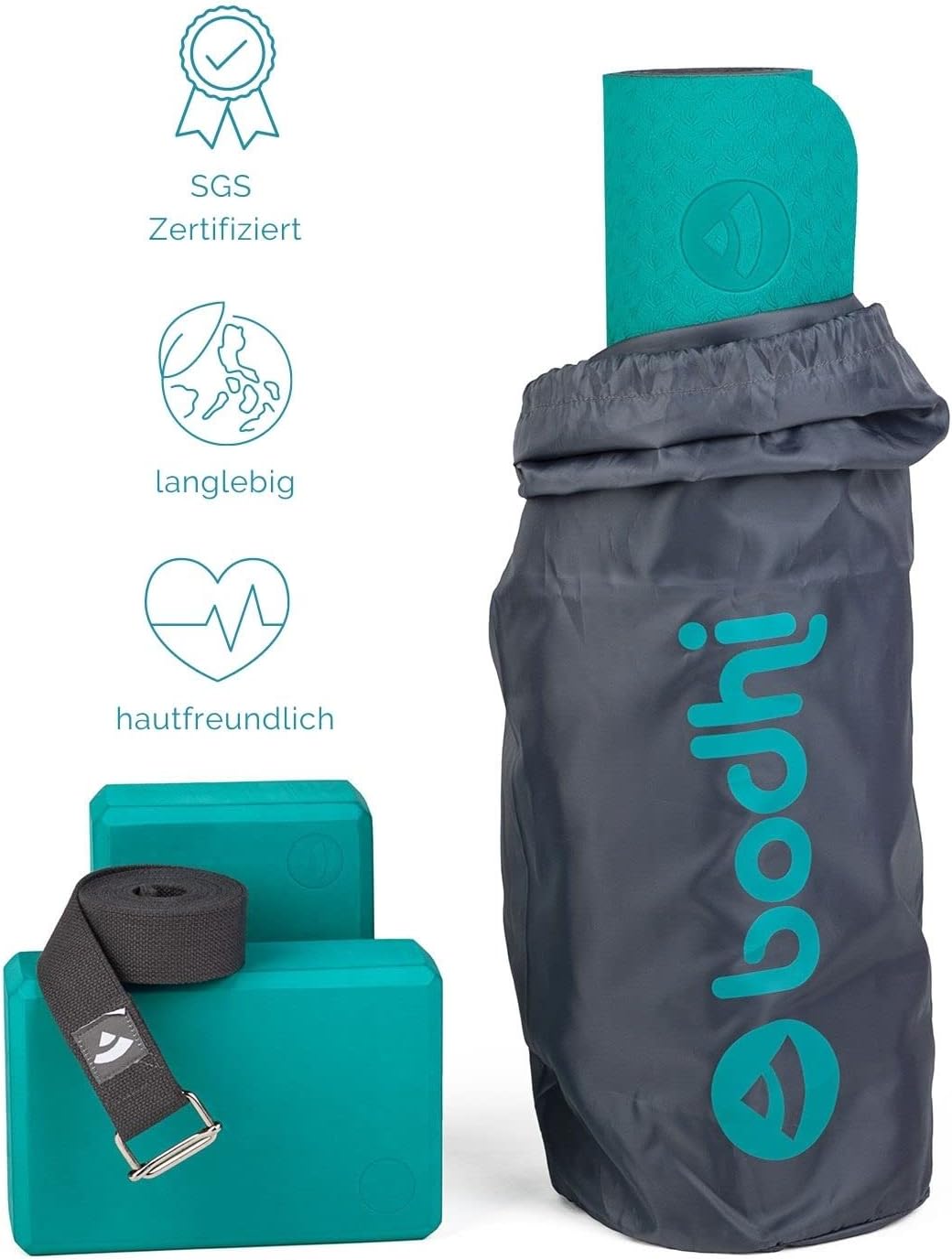 Yoga Starter-Set mit Matte, Blöcken & Gurt, petrol