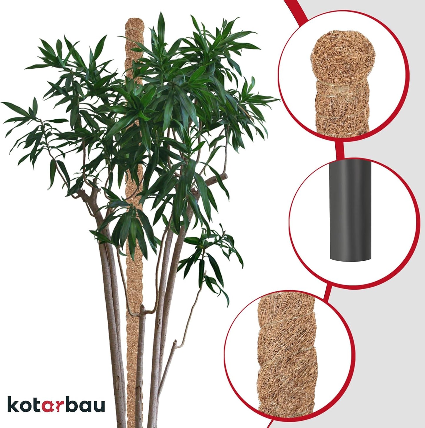 4-teiliges Moosstab-Set für Zimmerpflanzen, ⌀ 3,2 x 120 cm 4er Set