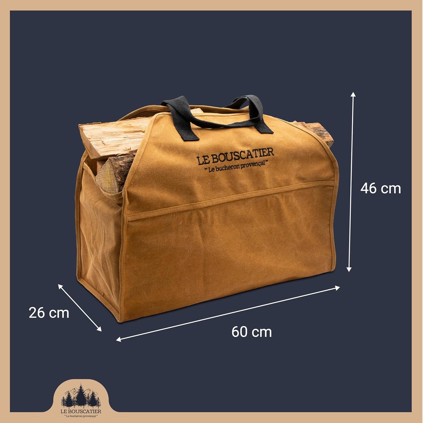Transporttasche für Brennholz, 50L, Camel