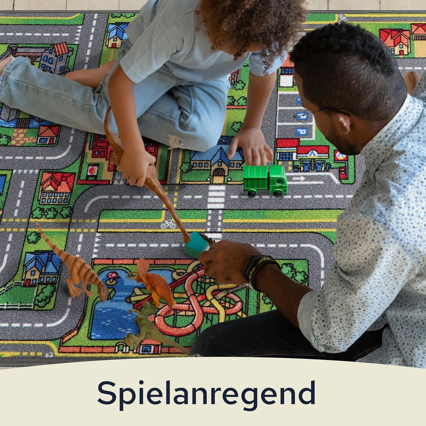 Spielteppich mit Strassen und Kreisverkehr, 140 x 200 cm (Rechteckig)