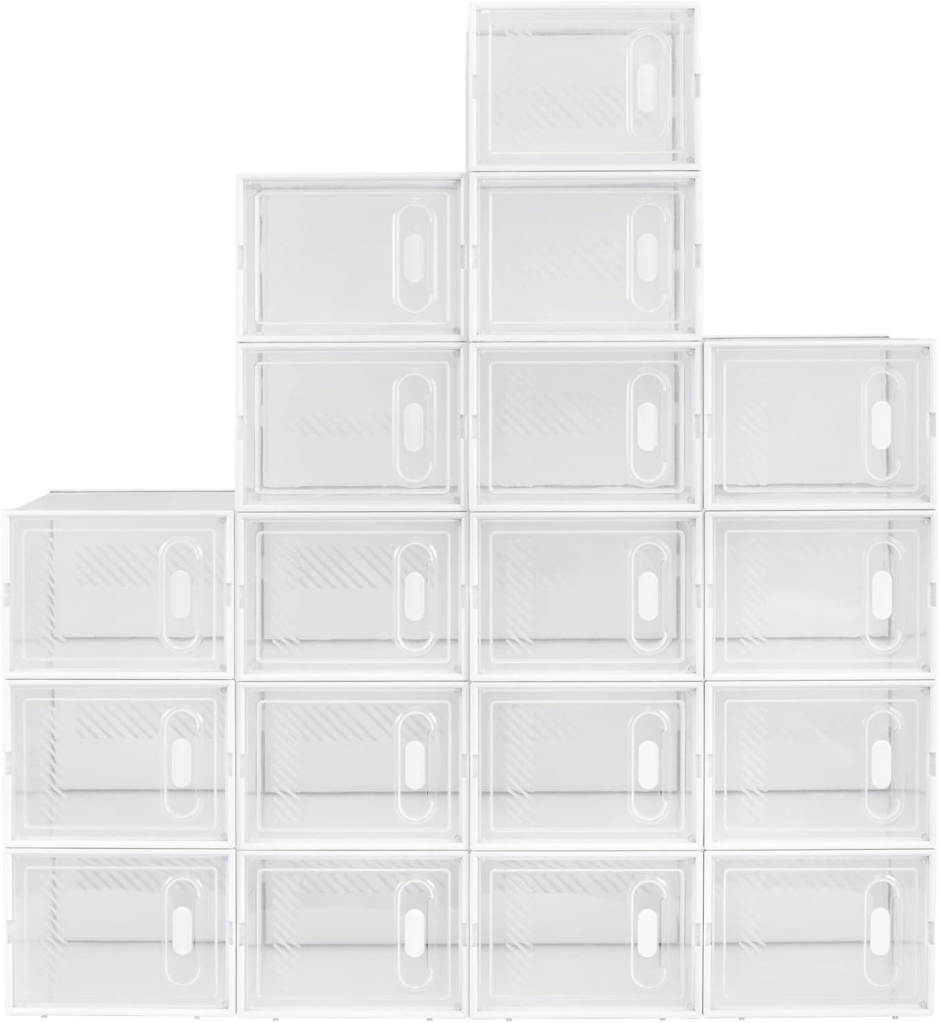 Stapelbares Schuhregal mit 18 Boxen, Transparent+weiß 18er 35x19x25 cm