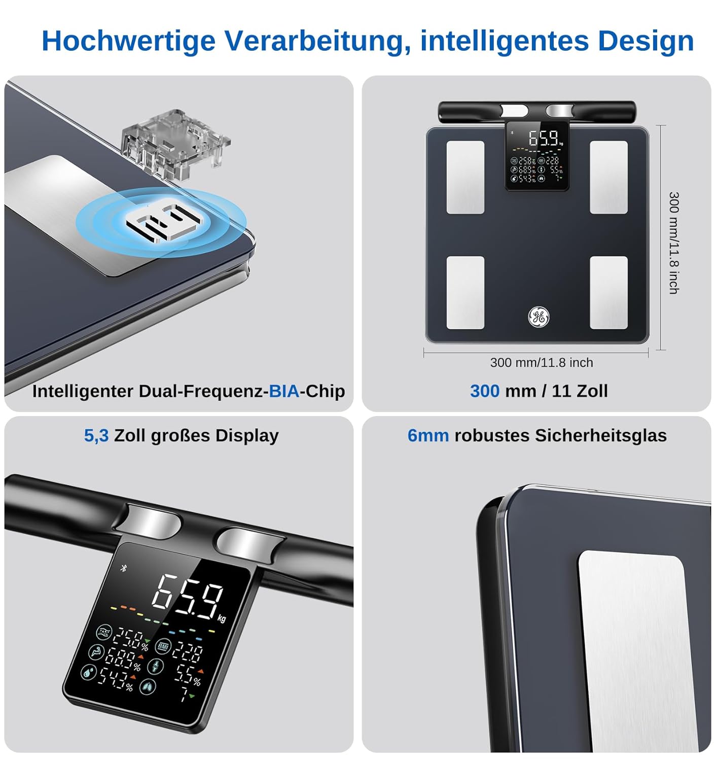 Digitale Körperfettwaage mit 8-Elektroden-Analyse, Black