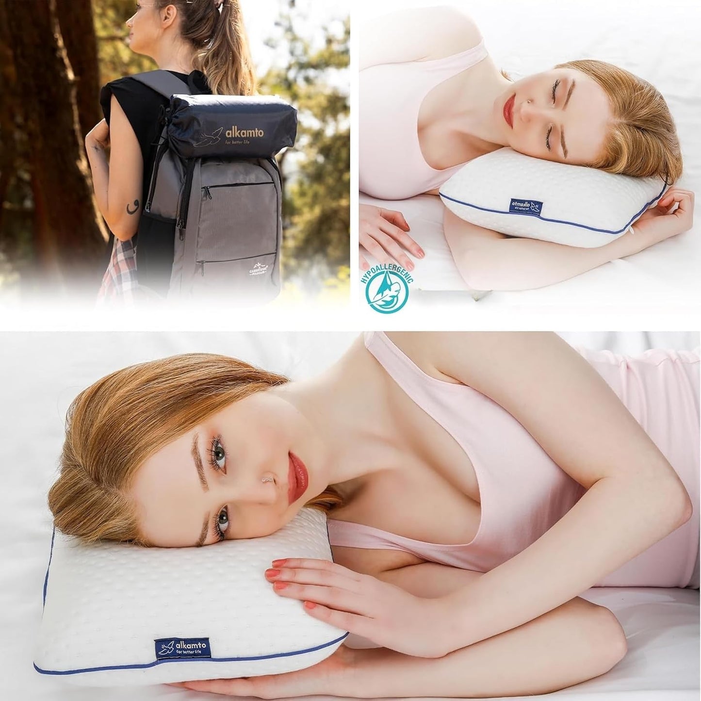 Ergonomisches Memory-Schaum Reisekissen 40x25x10 cm, Weiss - 40x25x10 Cm