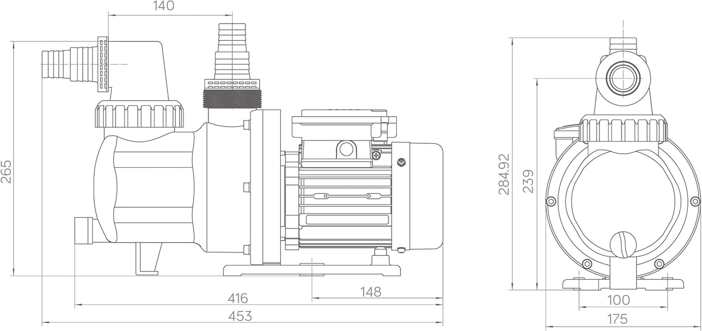 Selbstansaugende Poolpumpe mit Vorfilter (9500 l/h), Kapazität: 9500 l/h, Vorfilter: 550 W