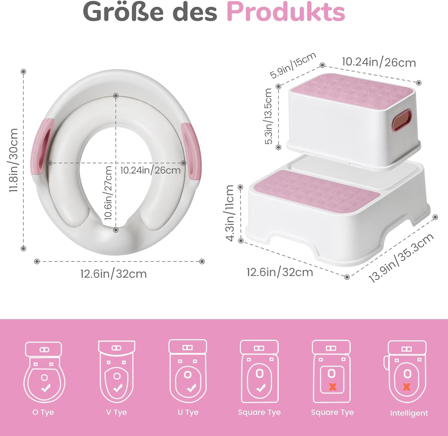 Toilettensitz für Kinder mit Tritthocker, Rosa