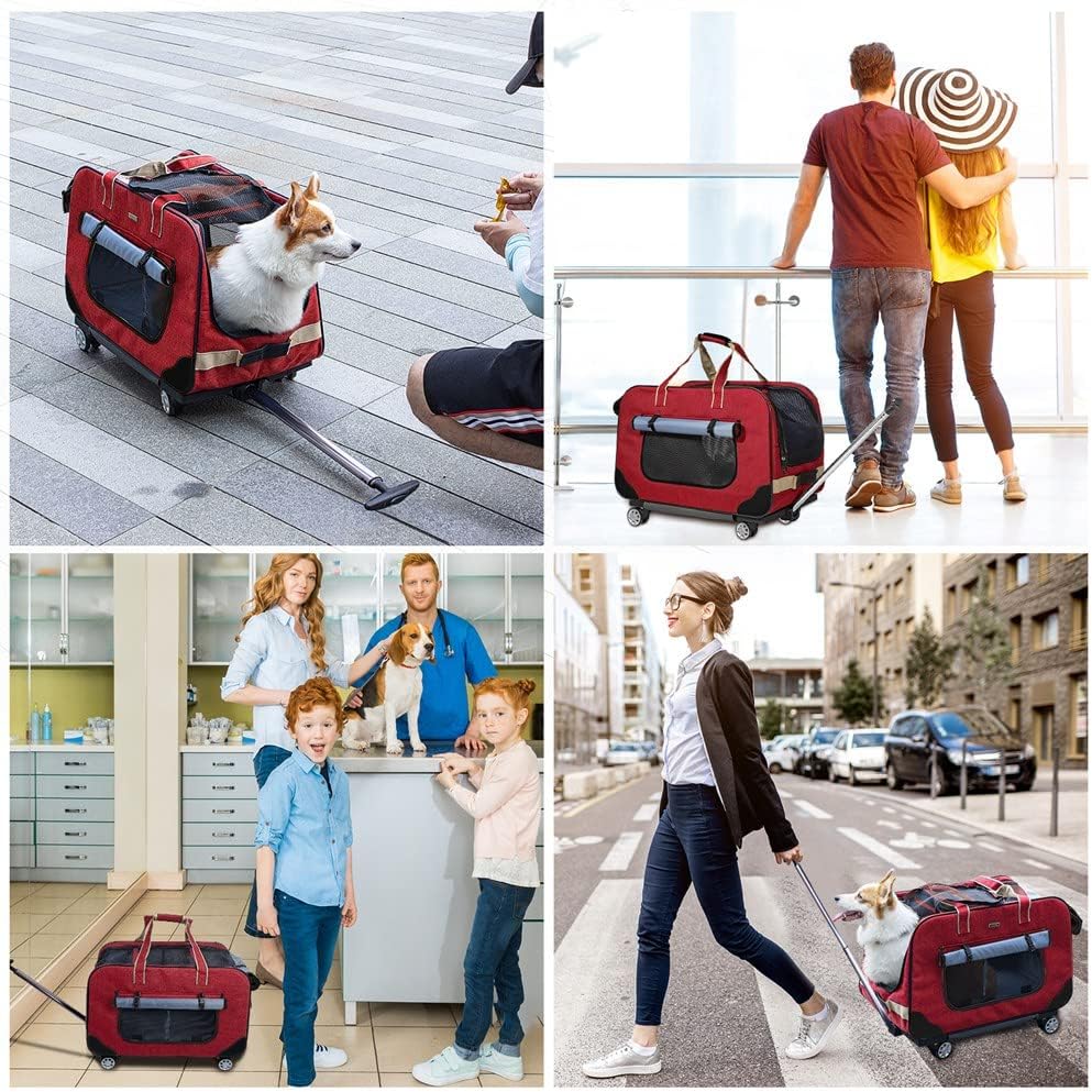 Fahrbarer Tierträger mit Teleskopgriff und Rollen, Rot